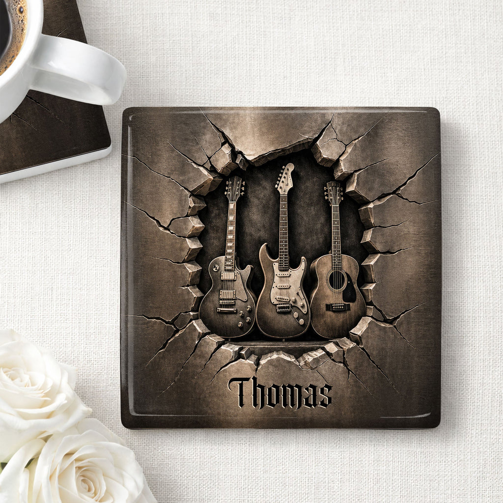 Personalized Music-Themed Ceramic Coaster Custom Gift for Dad Square Ceramic Coaster GradoCreations