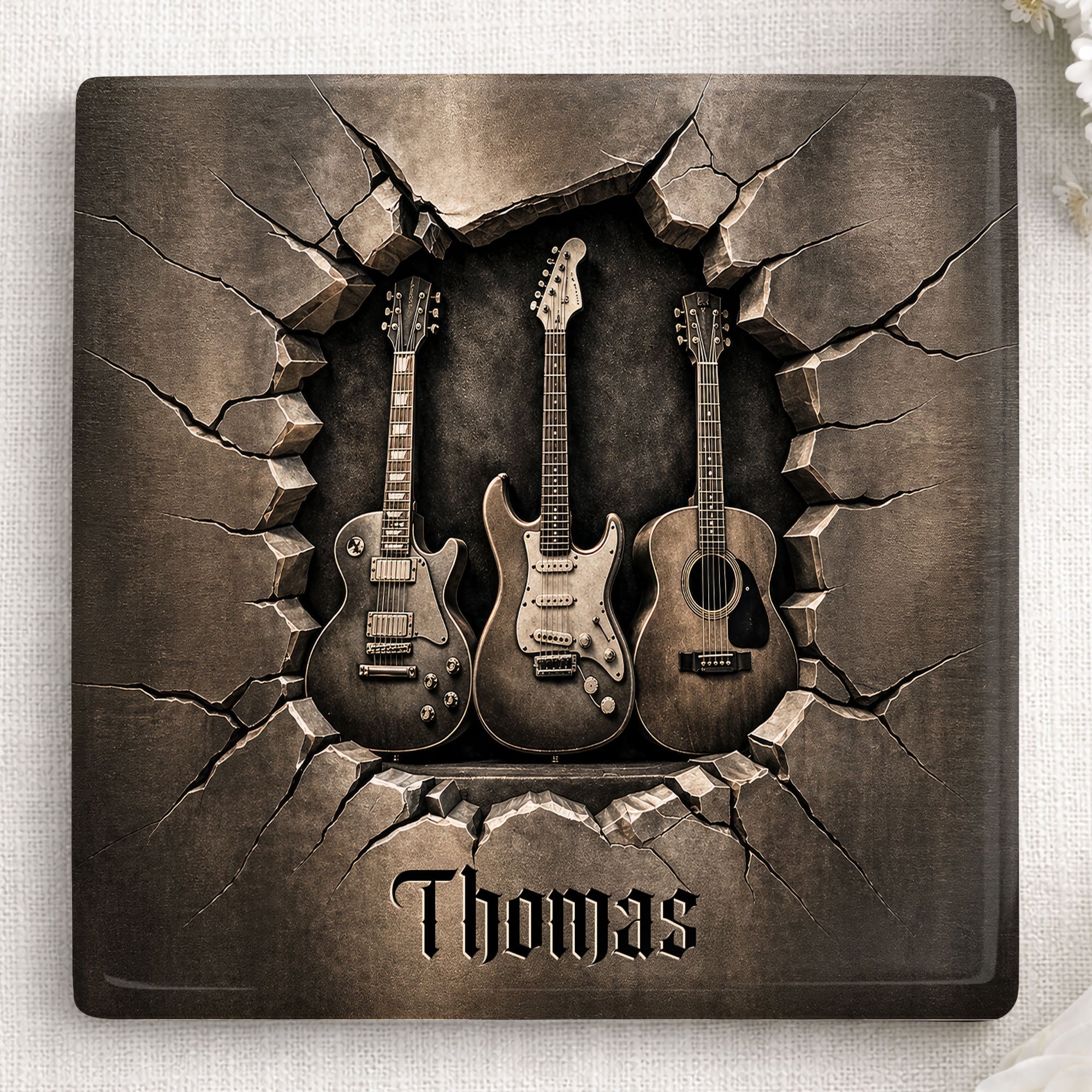 Personalized Music-Themed Ceramic Coaster Custom Gift for Dad Square Ceramic Coaster GradoCreations