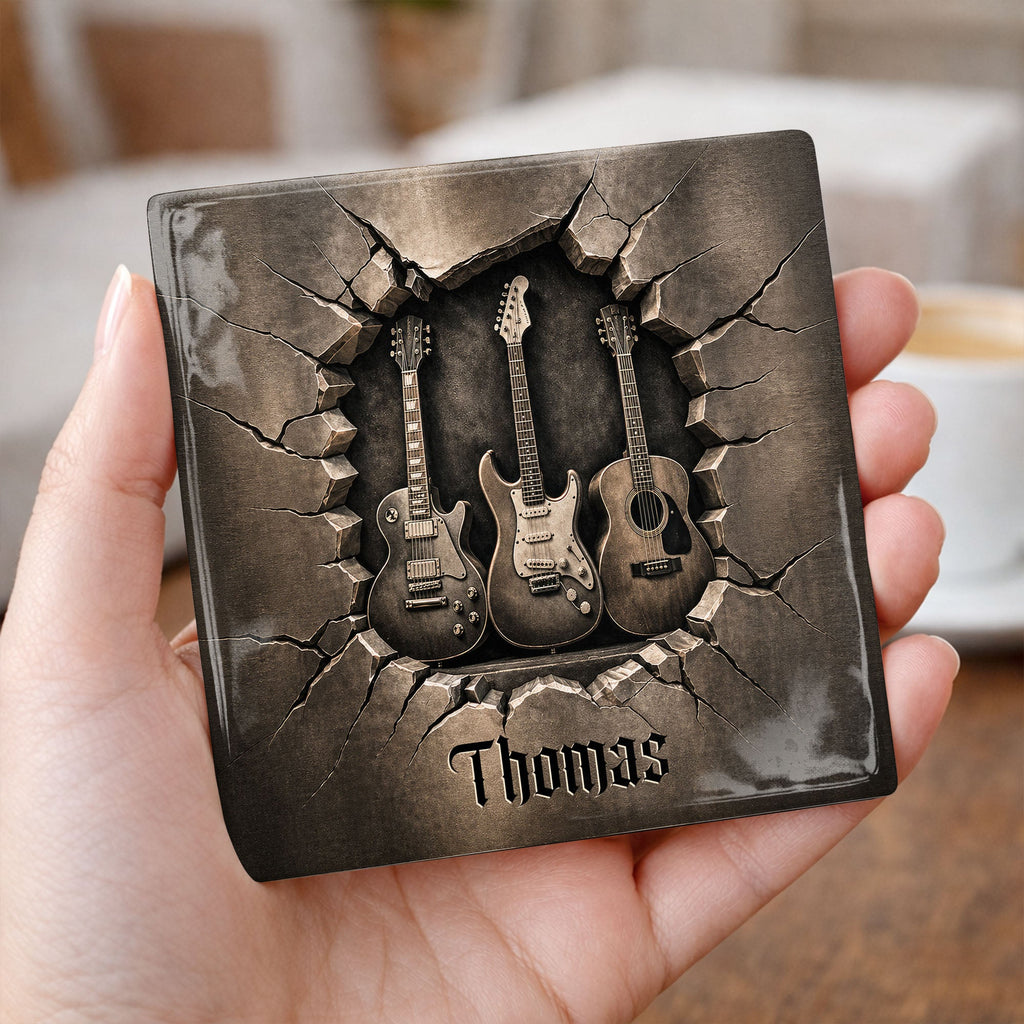 Personalized Music-Themed Ceramic Coaster Custom Gift for Dad Square Ceramic Coaster GradoCreations