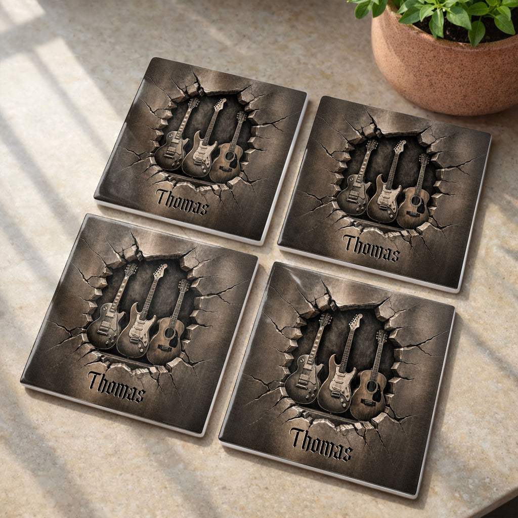 Personalized Music-Themed Ceramic Coaster Custom Gift for Dad Square Ceramic Coaster GradoCreations