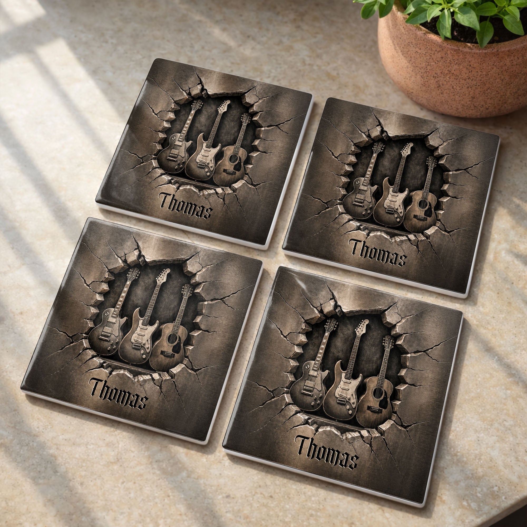 Personalized Music-Themed Ceramic Coaster Custom Gift for Dad Square Ceramic Coaster GradoCreations