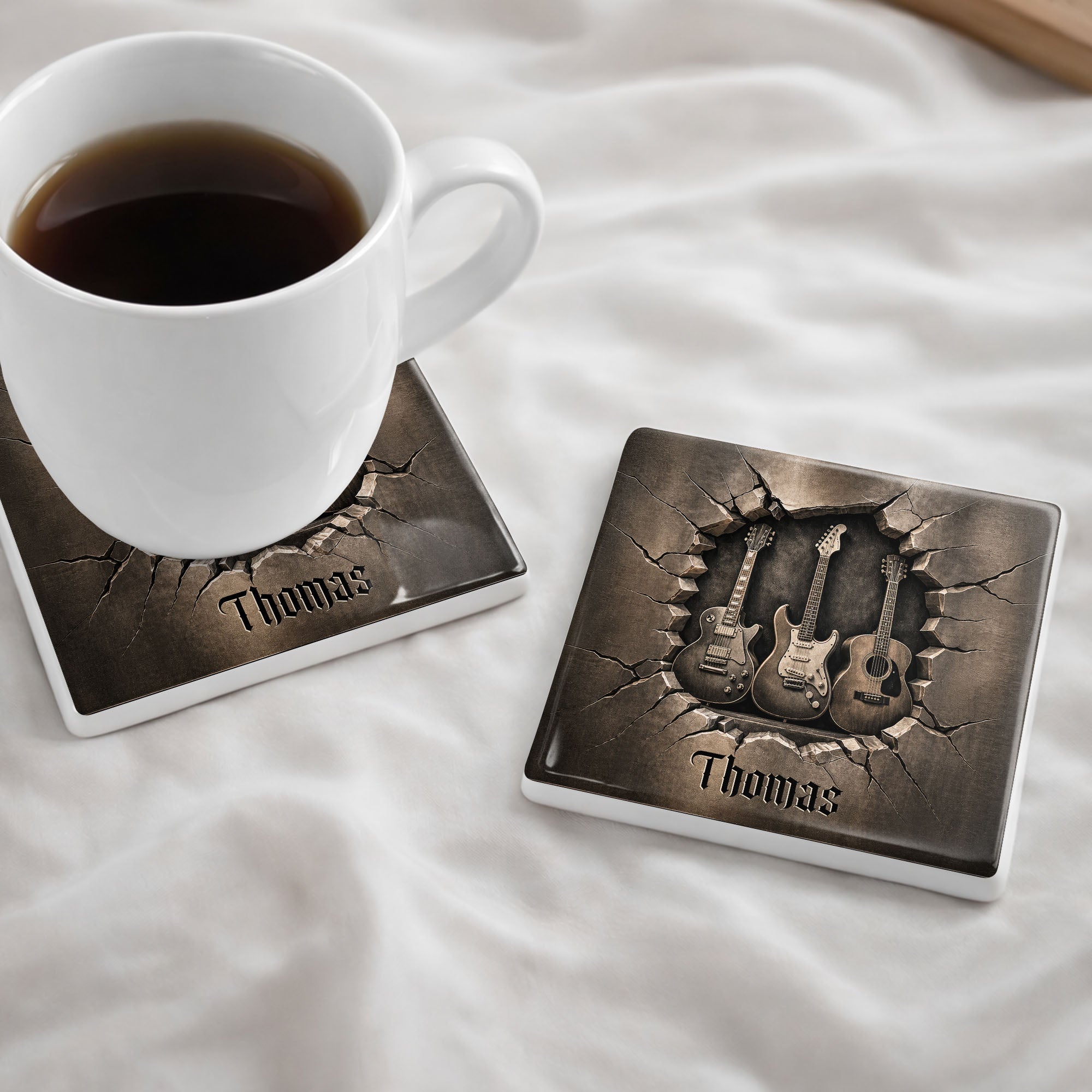 Personalized Music-Themed Ceramic Coaster Custom Gift for Dad Square Ceramic Coaster GradoCreations