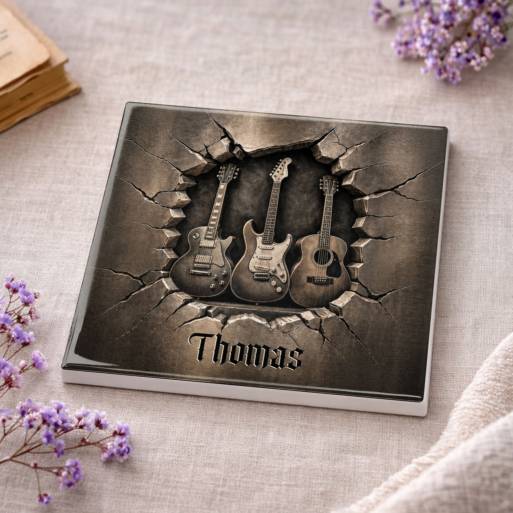 Personalized Music-Themed Ceramic Coaster Custom Gift for Dad Square Ceramic Coaster GradoCreations