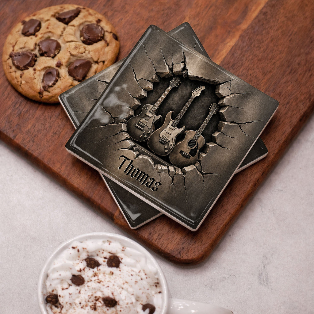 Personalized Music-Themed Ceramic Coaster Custom Gift for Dad Square Ceramic Coaster GradoCreations