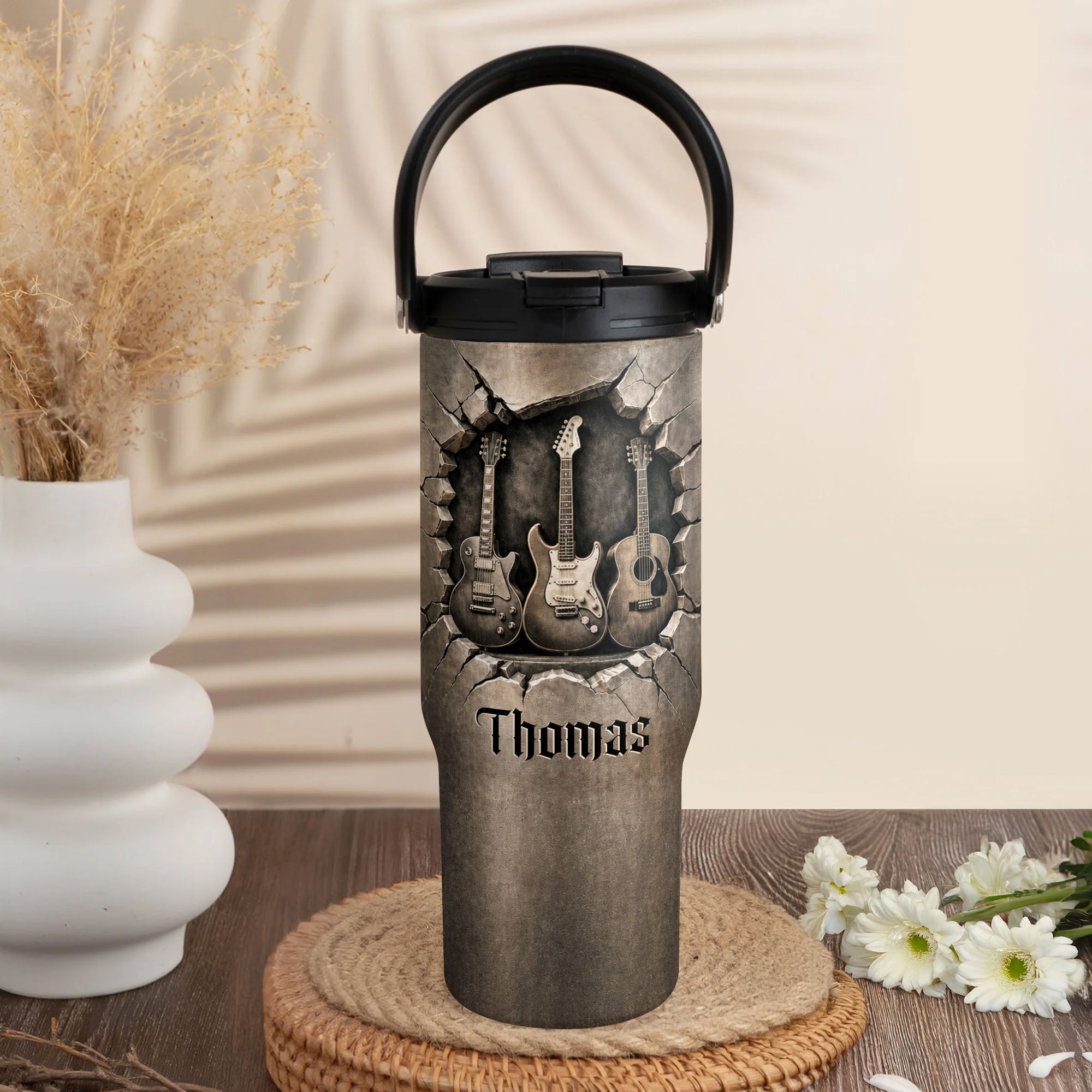 Personalized 30oz Tumbler for Music Lovers Custom Name Gift Tumbler With Handle GradoCreations
