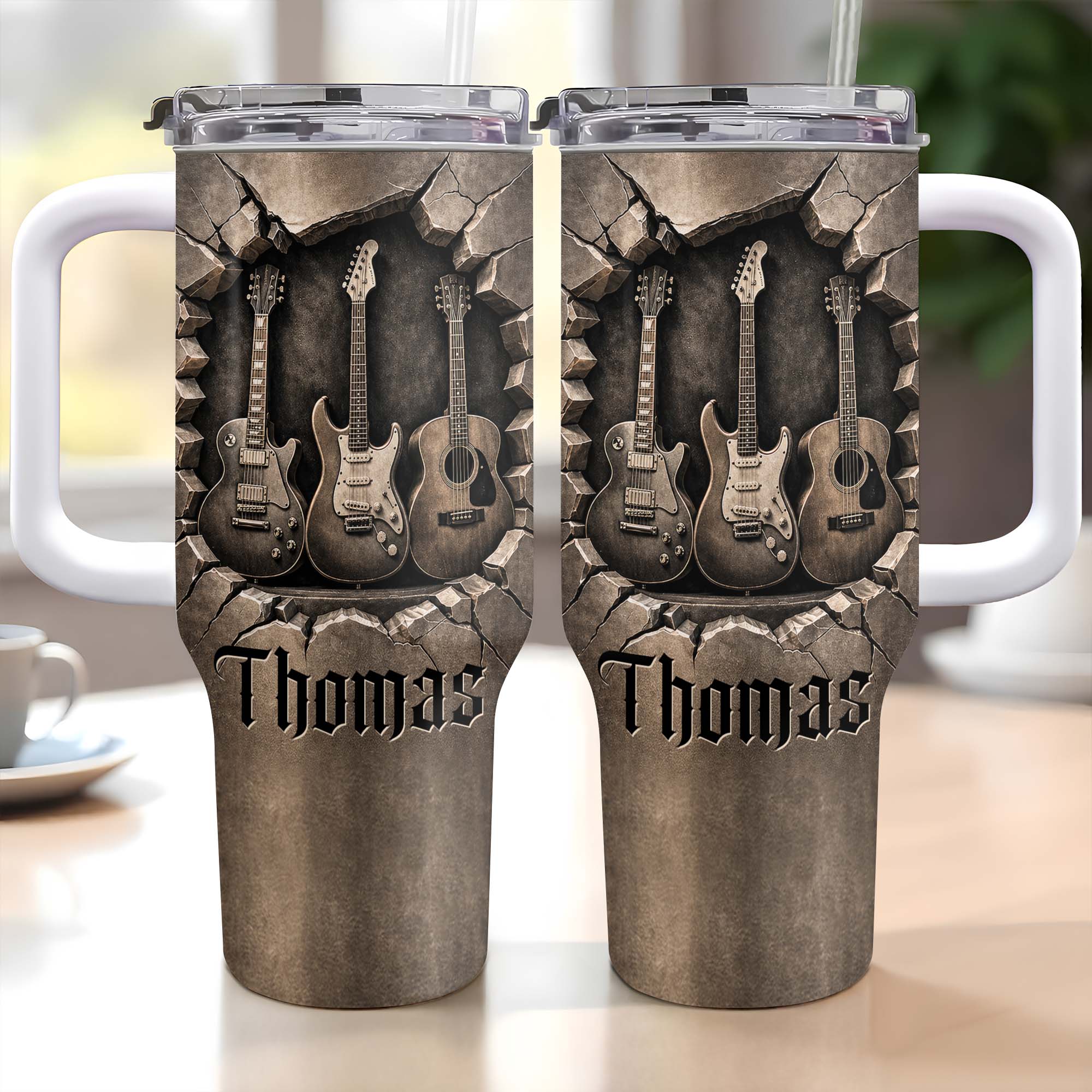 Personalized 40oz Guitar Tumbler Custom Name Gift for Musicians 40oz Tumbler GradoCreations