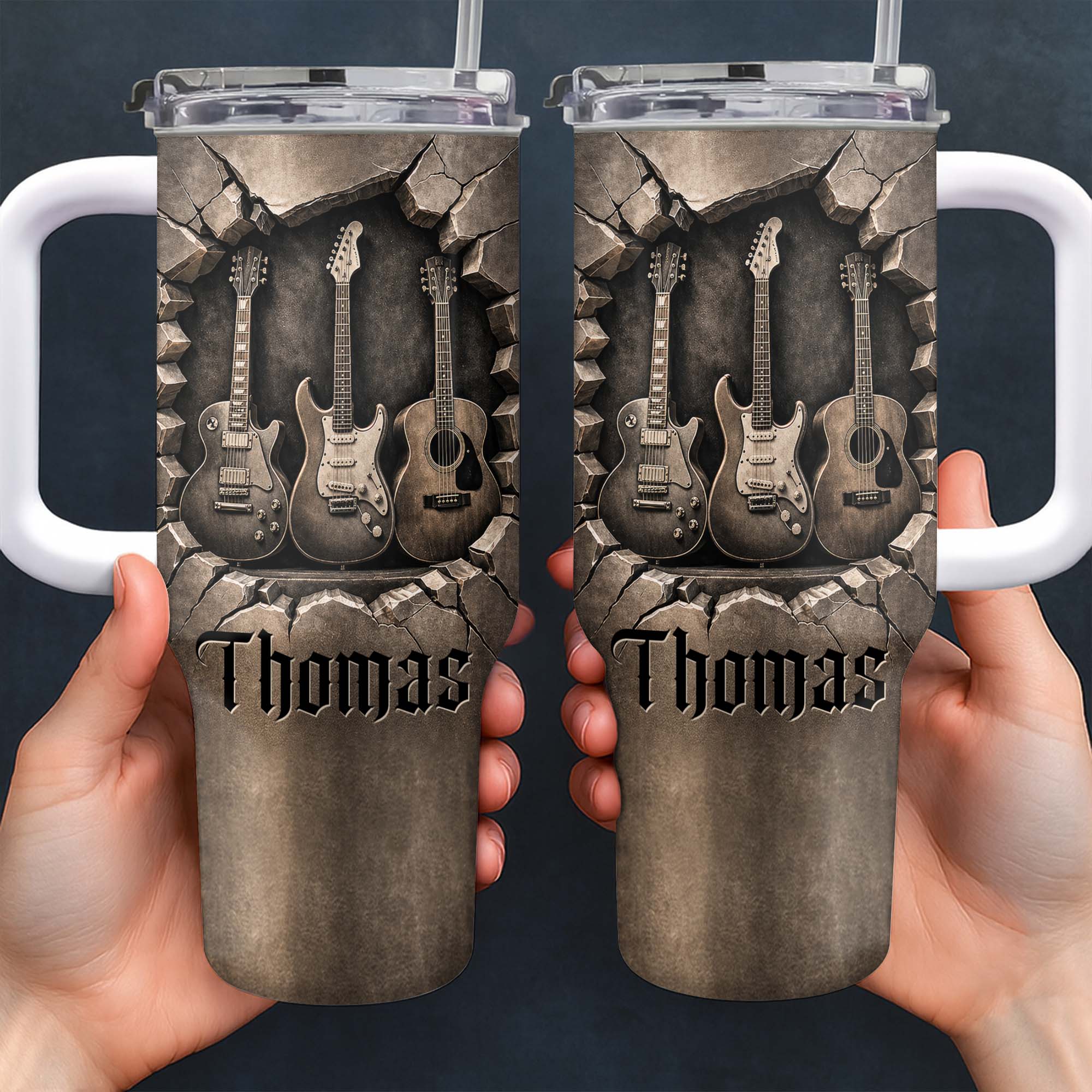Personalized 40oz Guitar Tumbler Custom Name Gift for Musicians 40oz Tumbler GradoCreations