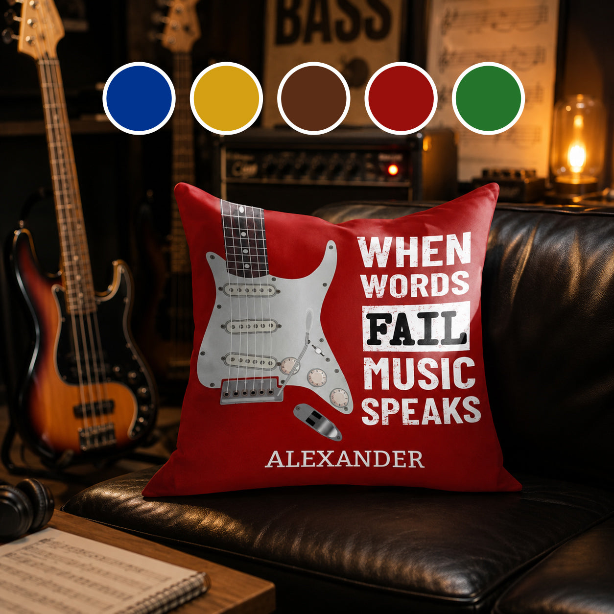 Personalized Bass Guitar Pillow Custom Gift for Music Lover Pillow GradoCreations