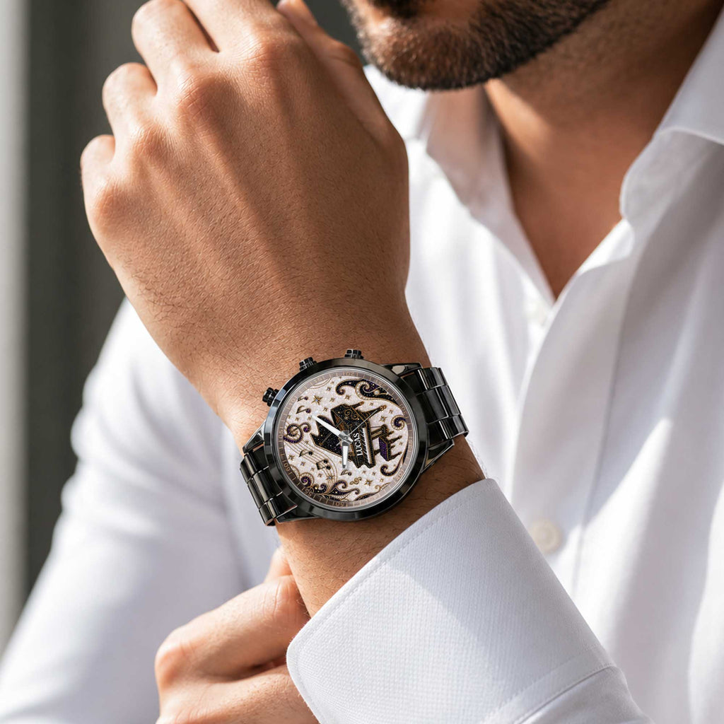 Personalized Black Men's Watch with Custom Music Photo Gift for Him