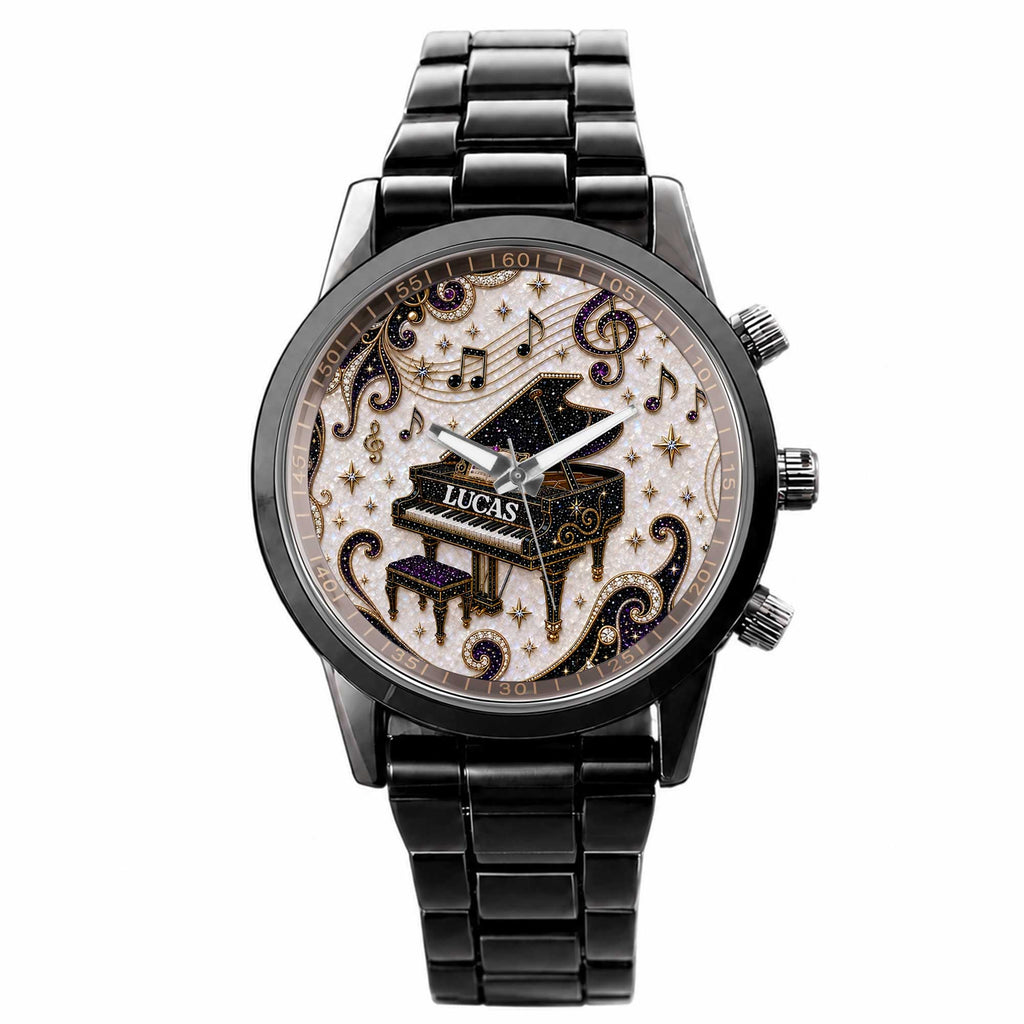 Personalized Black Men's Watch with Custom Music Photo Gift for Him