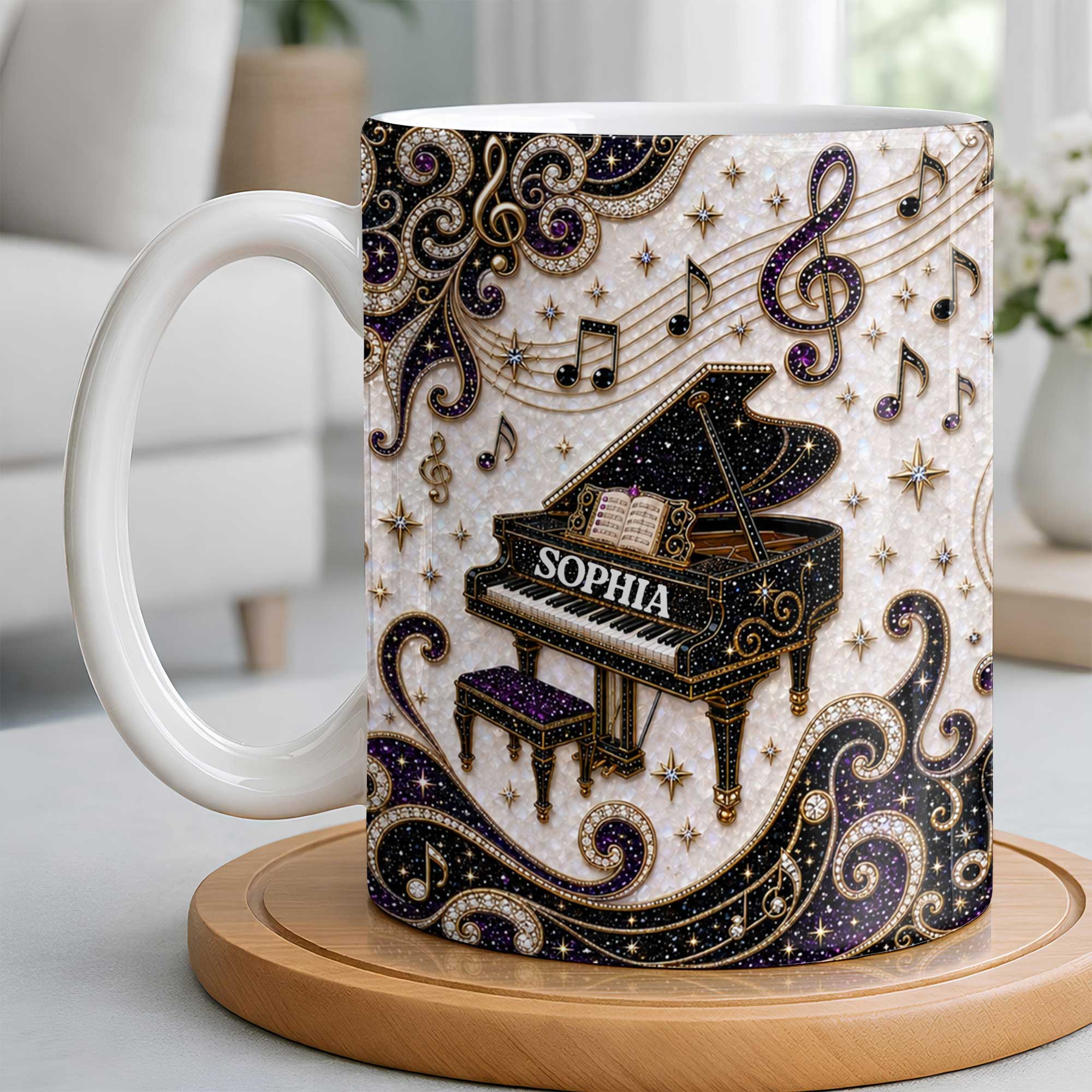 Personalized Music Mug Custom Name Gift for Music Lovers Edge-to-edge Mug GradoCreations
