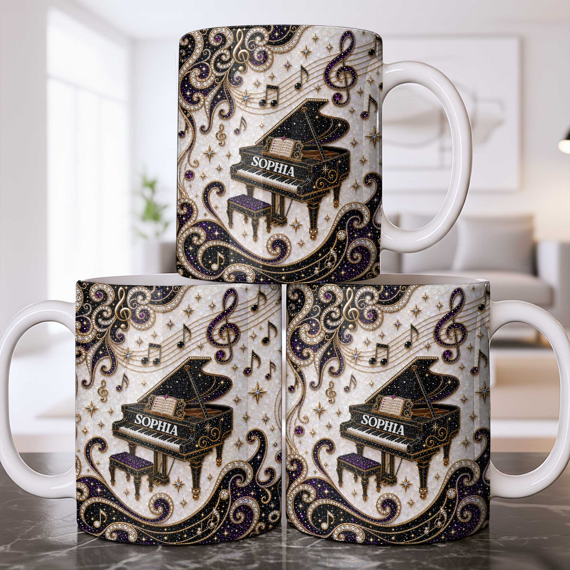 Personalized Music Mug Custom Name Gift for Music Lovers Edge-to-edge Mug GradoCreations