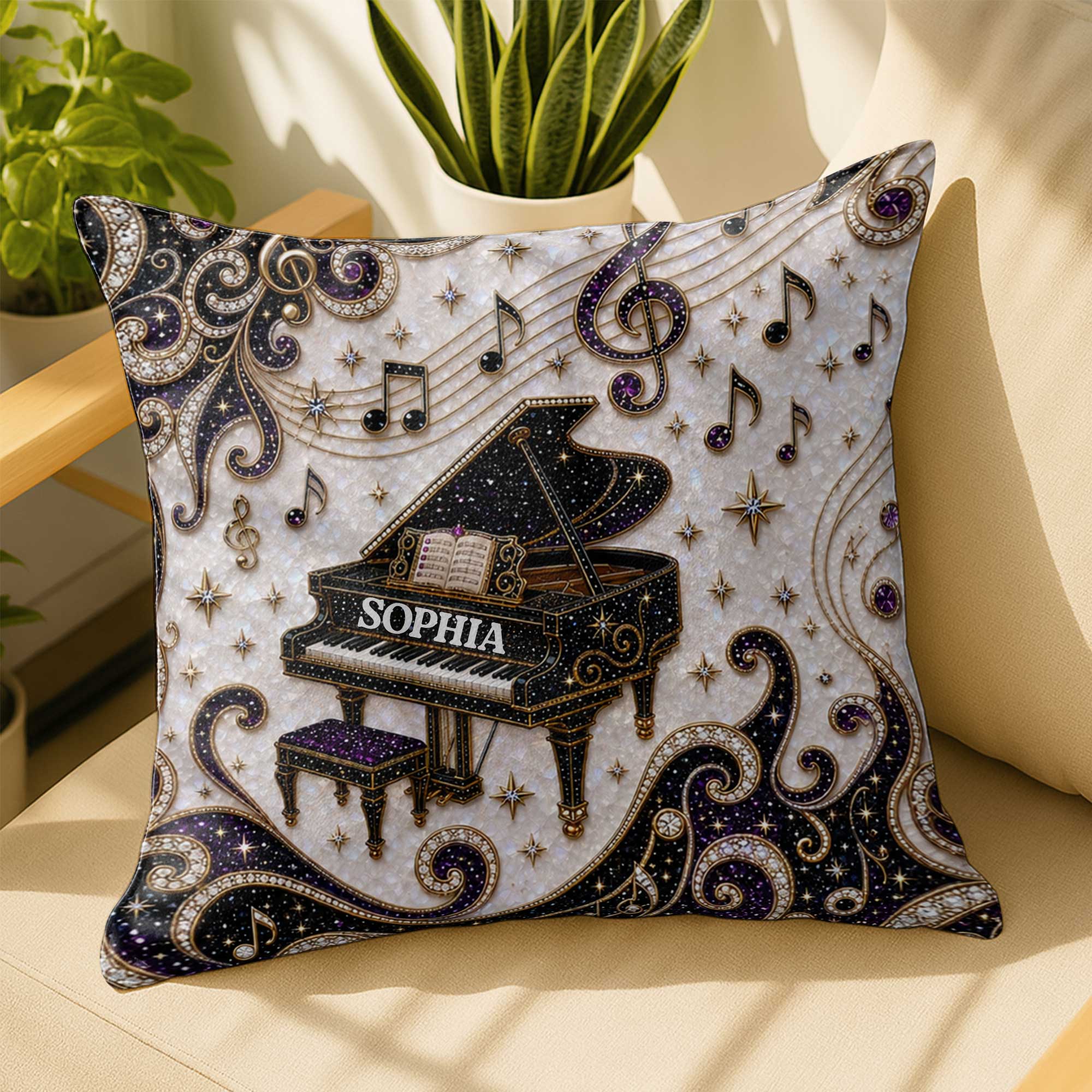 Personalized Grand Piano Theme Pillow Custom Music Gift