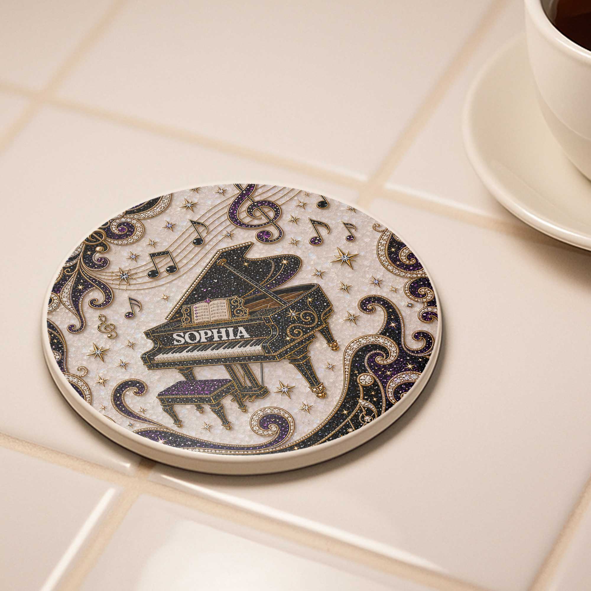 Personalized Ceramic Coaster Custom Music Design Gift for Music Lovers Ceramic Coaster GradoCreations