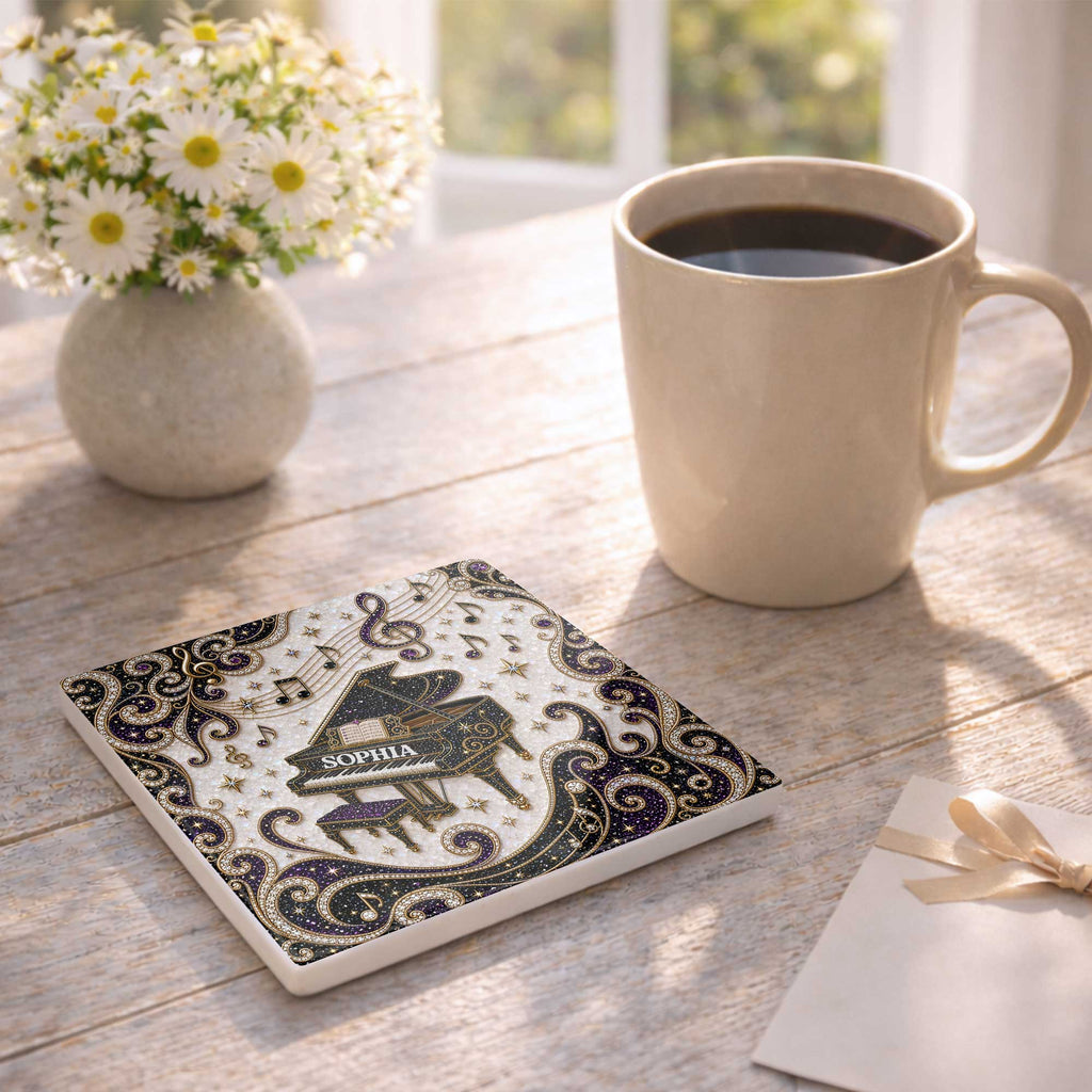 Personalized Ceramic Coaster Custom Music Design Gift for Music Lovers Square Ceramic Coaster GradoCreations