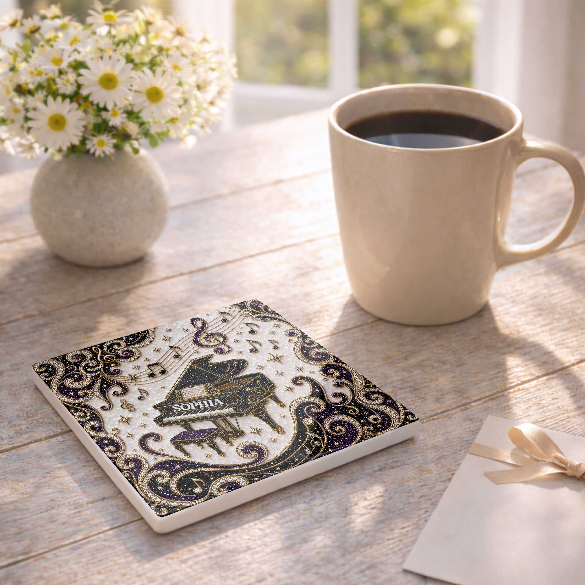 Personalized Ceramic Coaster Custom Music Design Gift for Music Lovers Square Ceramic Coaster GradoCreations