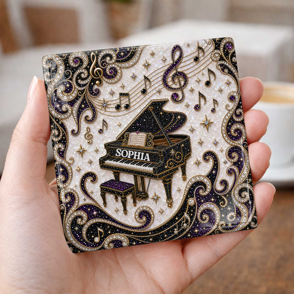 Personalized Ceramic Coaster Custom Music Design Gift for Music Lovers Square Ceramic Coaster GradoCreations