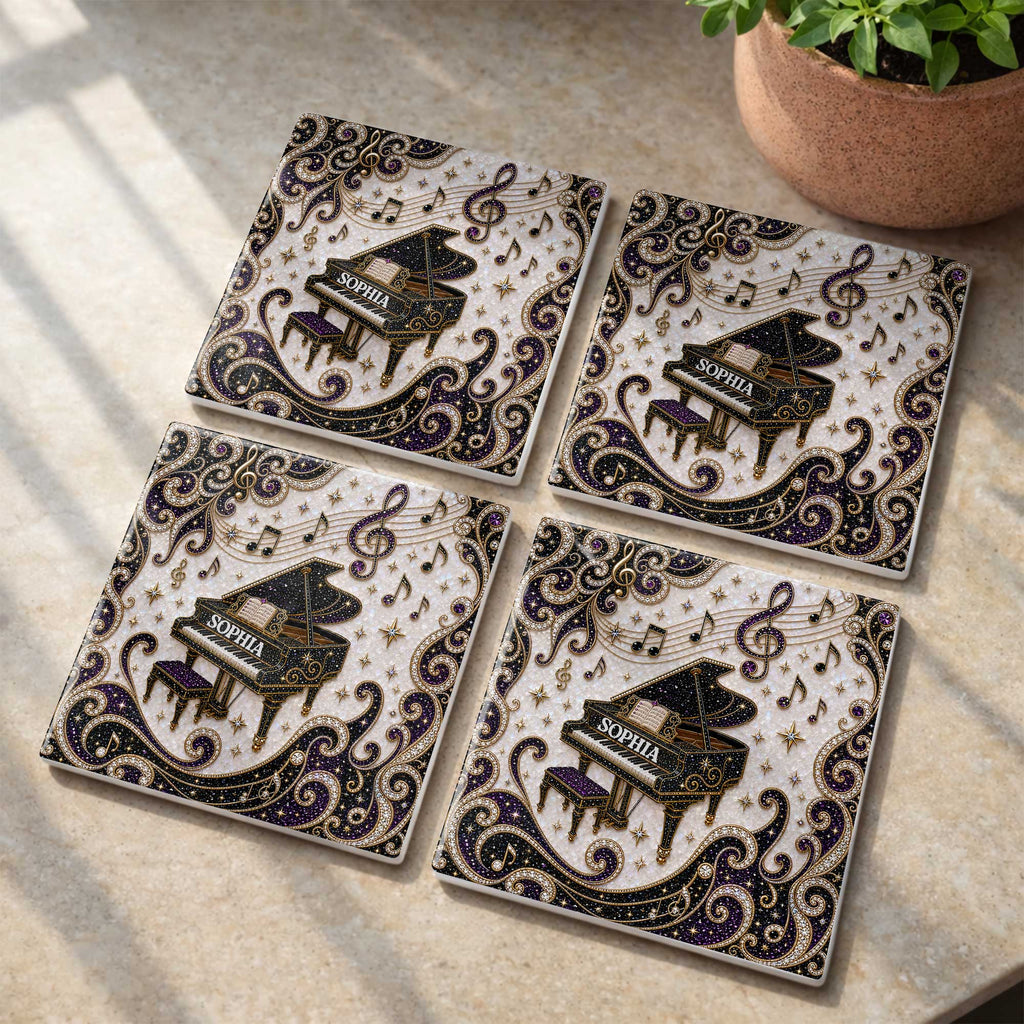 Personalized Ceramic Coaster Custom Music Design Gift for Music Lovers Square Ceramic Coaster GradoCreations