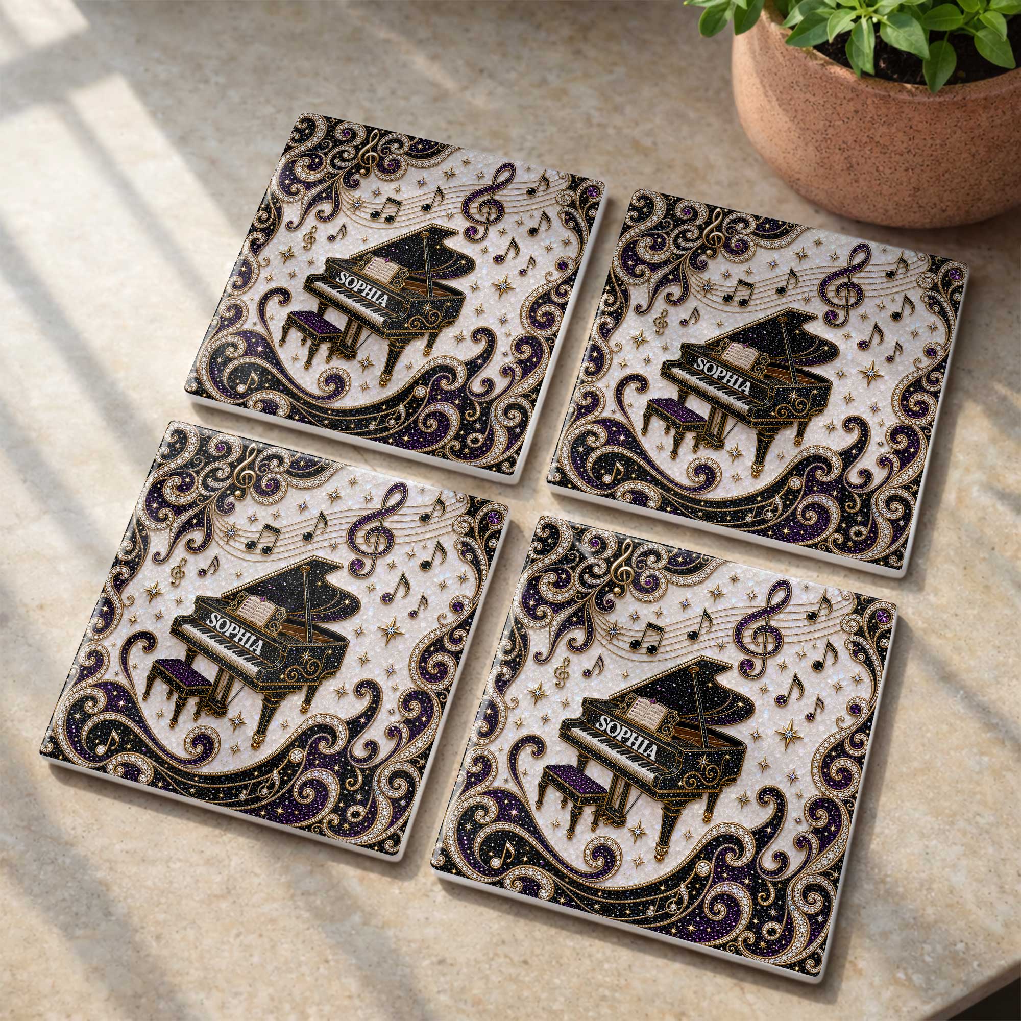 Personalized Ceramic Coaster Custom Music Design Gift for Music Lovers Square Ceramic Coaster GradoCreations