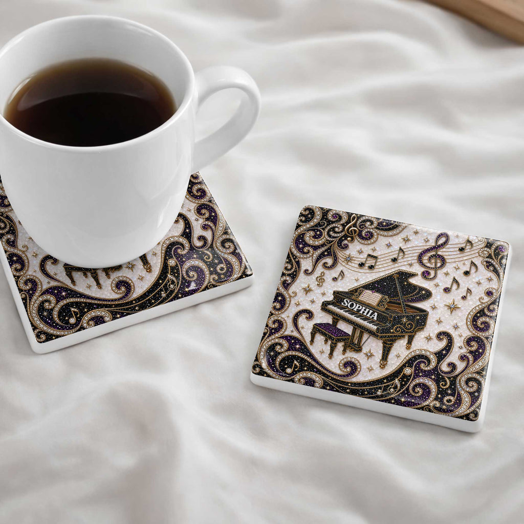 Personalized Ceramic Coaster Custom Music Design Gift for Music Lovers Square Ceramic Coaster GradoCreations