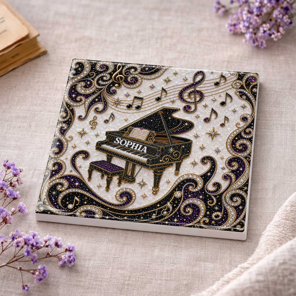 Personalized Ceramic Coaster Custom Music Design Gift for Music Lovers Square Ceramic Coaster GradoCreations