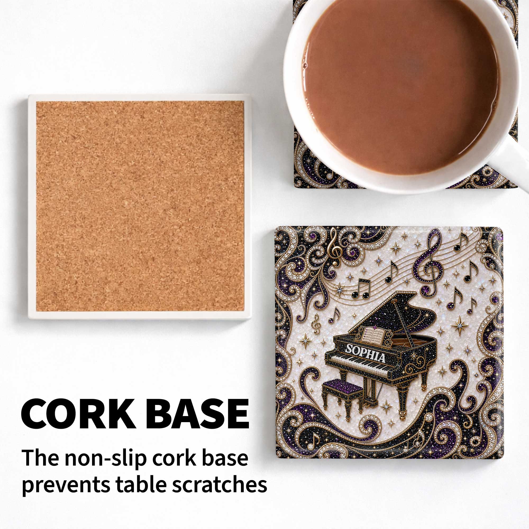 Personalized Ceramic Coaster Custom Music Design Gift for Music Lovers Square Ceramic Coaster GradoCreations