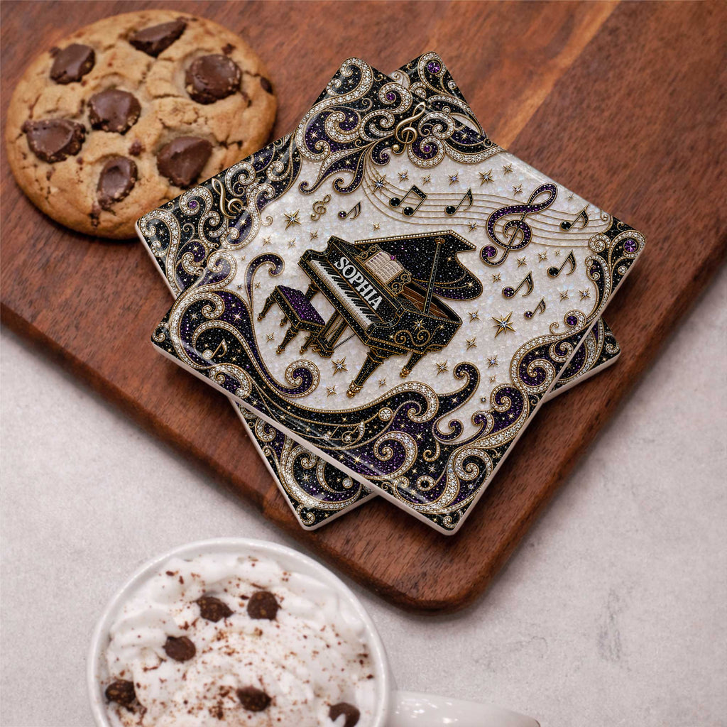 Personalized Ceramic Coaster Custom Music Design Gift for Music Lovers Square Ceramic Coaster GradoCreations