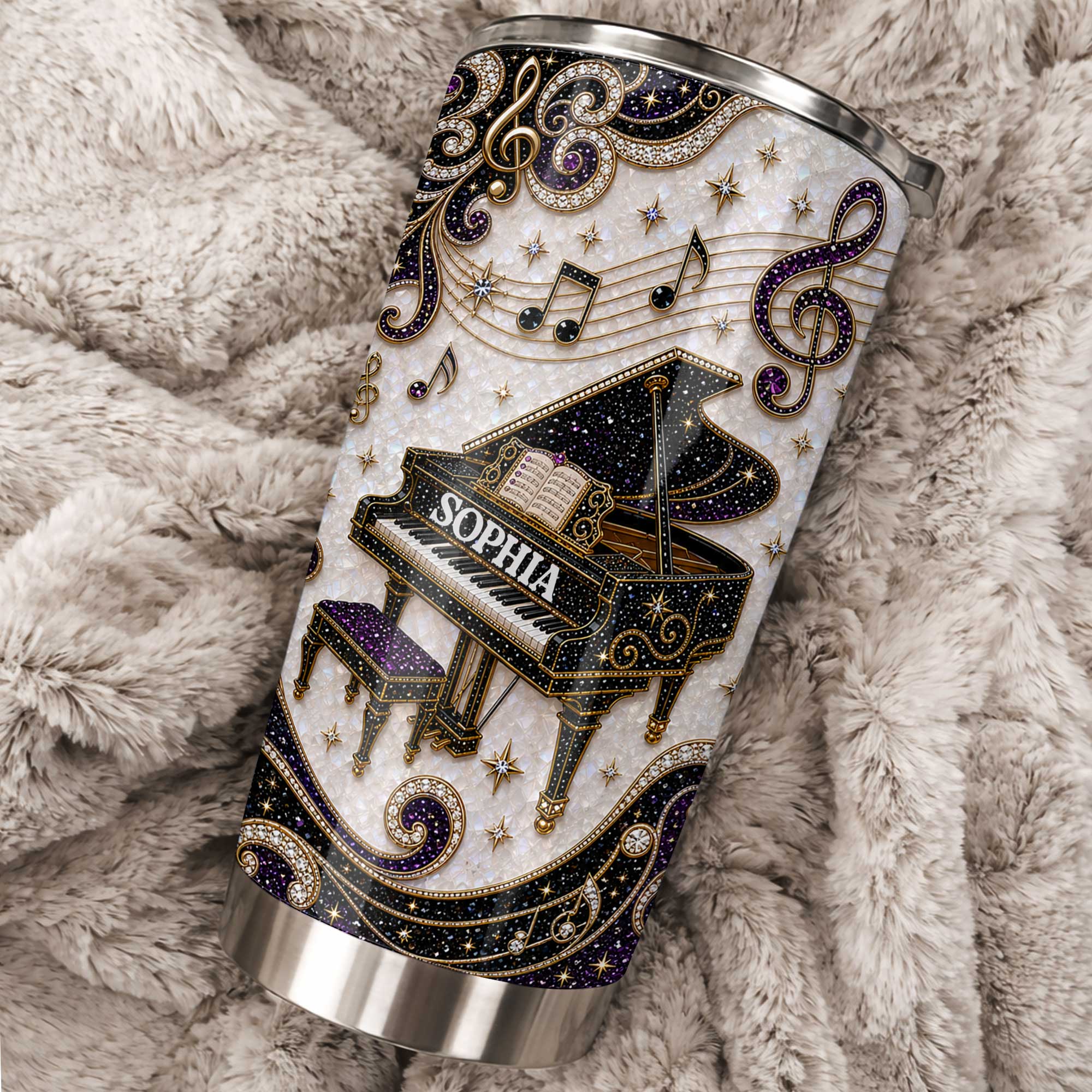 Personalized Stainless Steel Tumbler Custom Music Notes Gift for Music Lover Tumbler GradoCreations