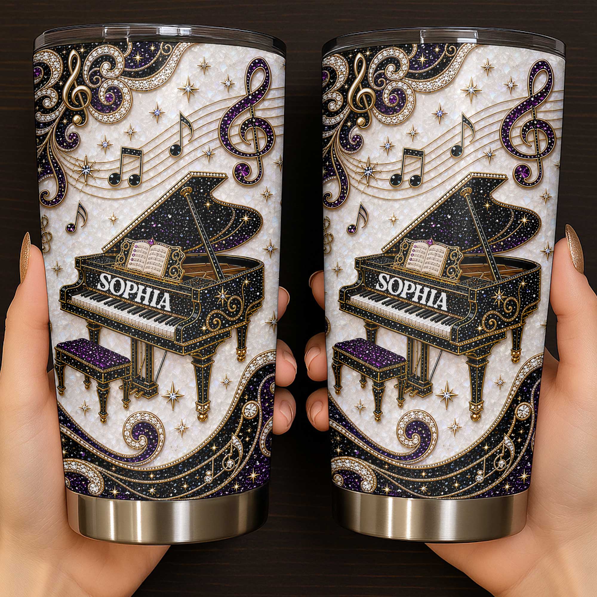 Personalized Stainless Steel Tumbler Custom Music Notes Gift for Music Lover Tumbler GradoCreations