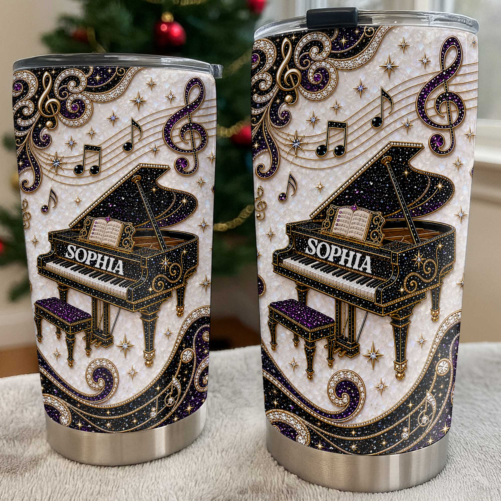 Personalized Stainless Steel Tumbler Custom Music Notes Gift for Music Lover Tumbler GradoCreations