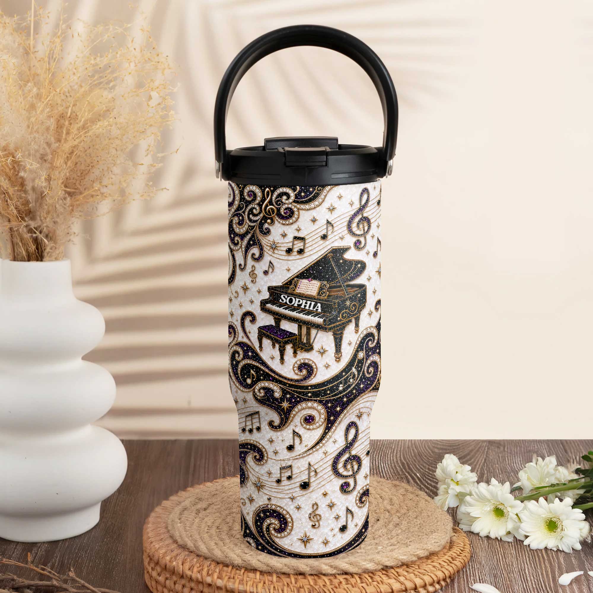 Personalized Music Themed 30oz Tumbler with Handle Gift for Music Lovers