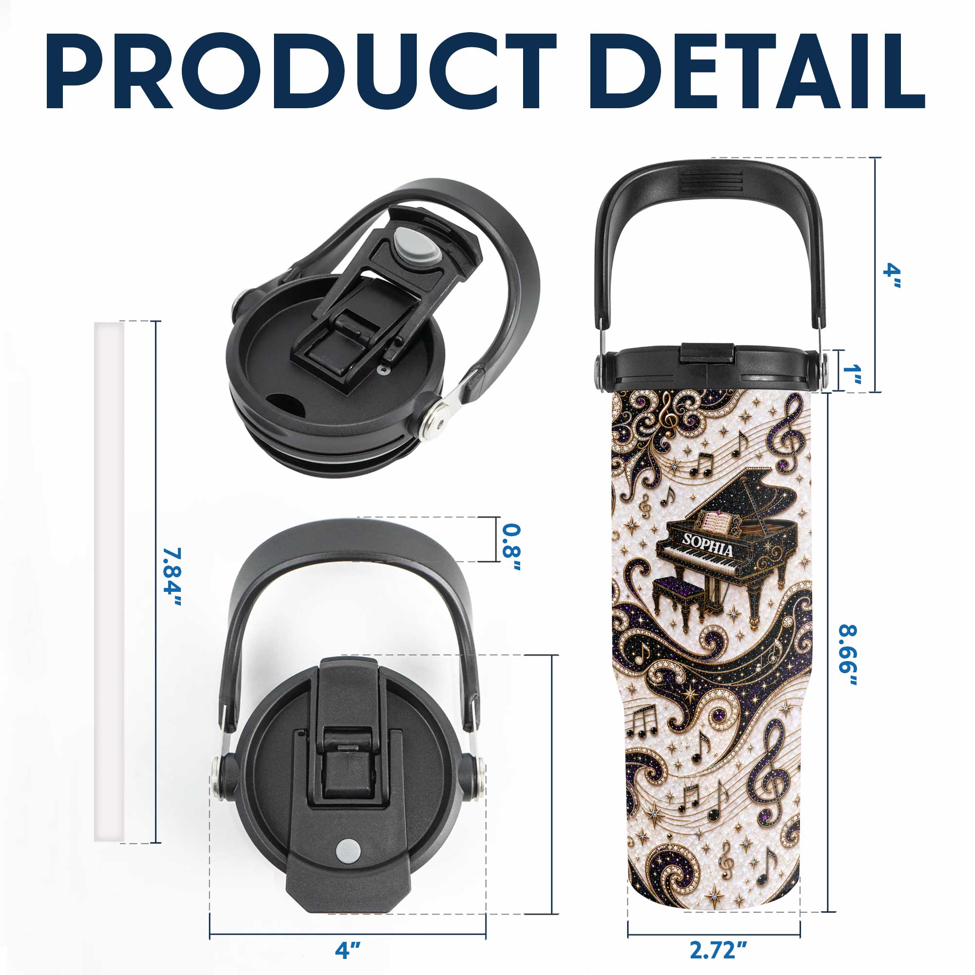 Personalized Music Themed 30oz Tumbler with Handle Gift for Music Lovers
