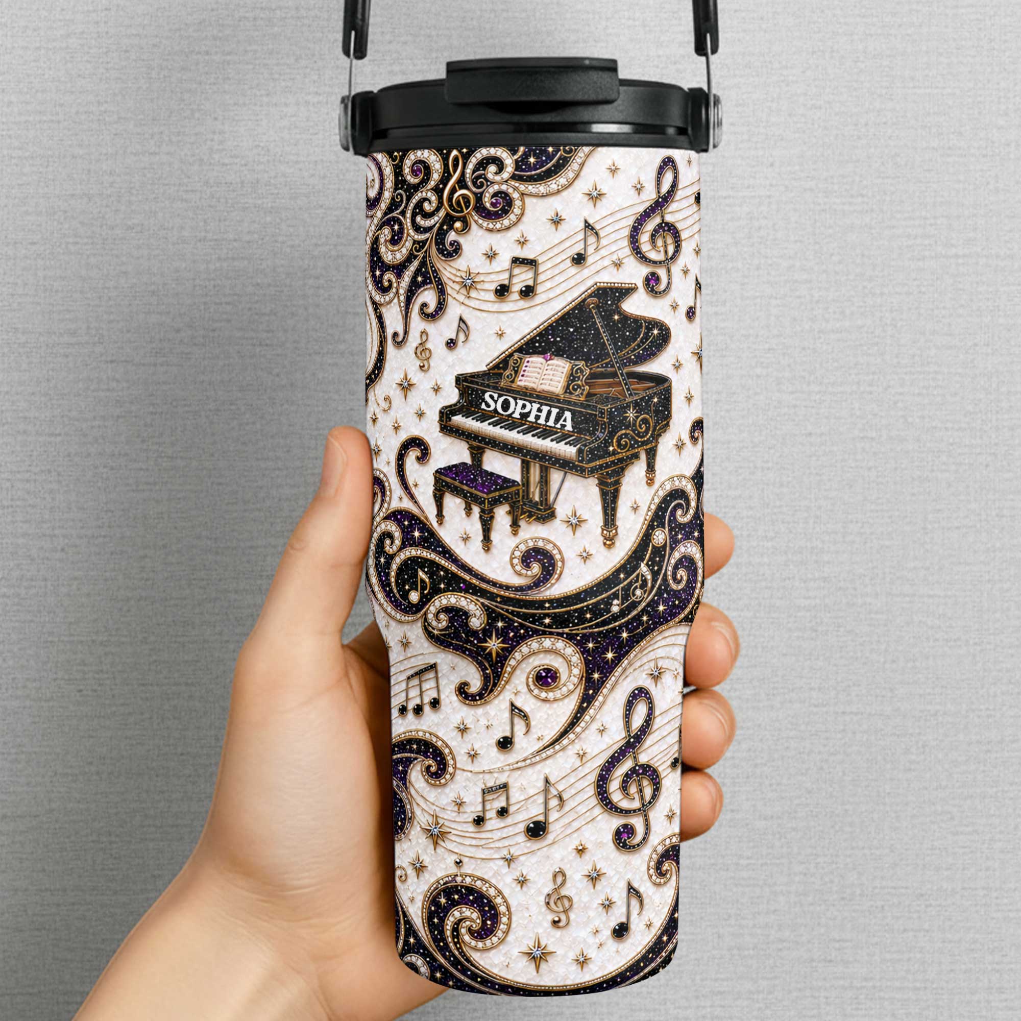 Personalized Music Themed 30oz Tumbler with Handle Gift for Music Lovers