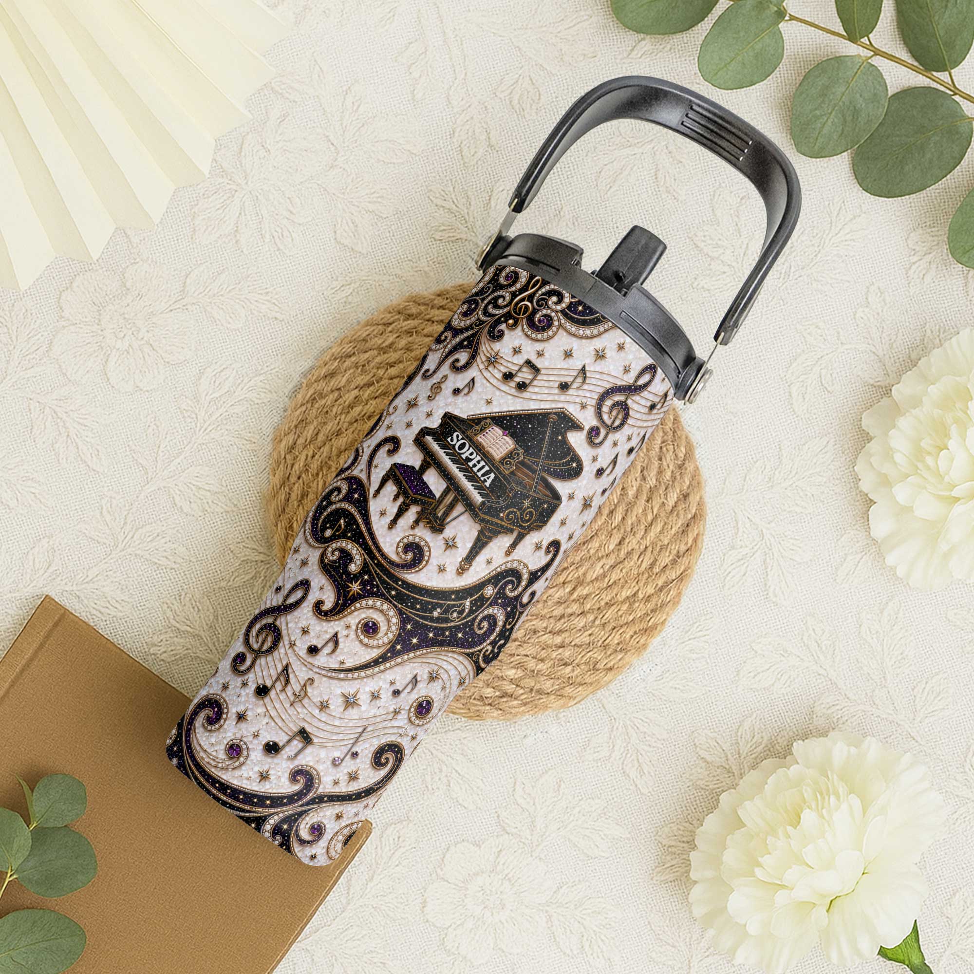 Personalized Music Themed 30oz Tumbler with Handle Gift for Music Lovers