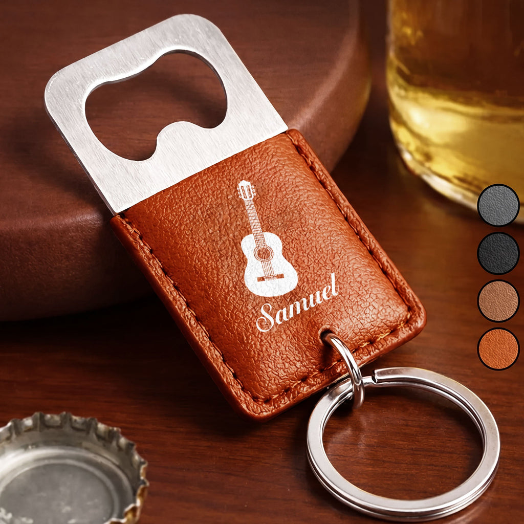 Personalized Leather Bottle Opener Keychain Custom Name Gift for Dad Leather Bottle Opener Keychain GradoCreations
