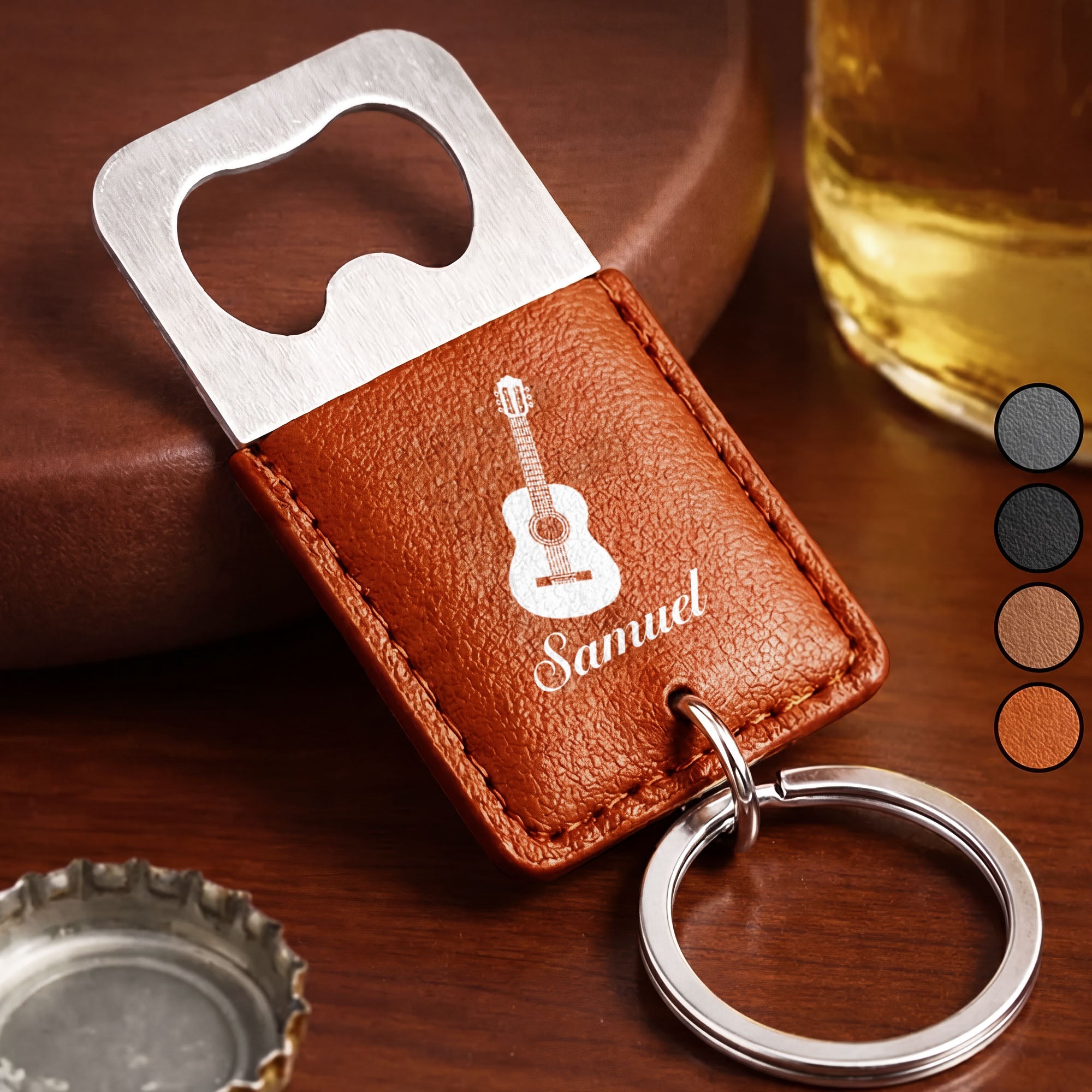 Personalized Leather Bottle Opener Keychain Custom Name Gift for Dad Leather Bottle Opener Keychain GradoCreations