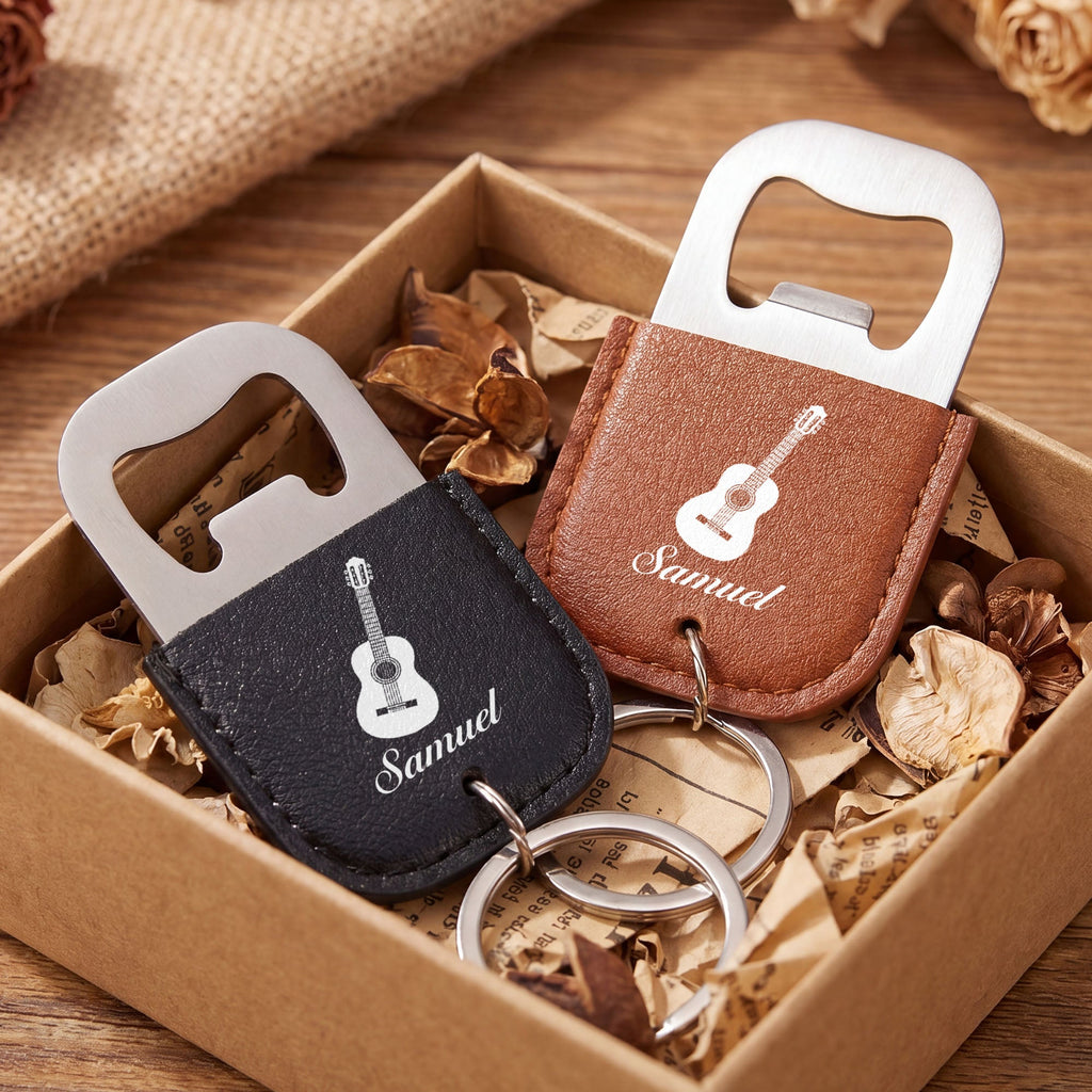 Personalized Leather Bottle Opener Keychain Custom Name Gift for Dad Leather Bottle Opener Keychain GradoCreations