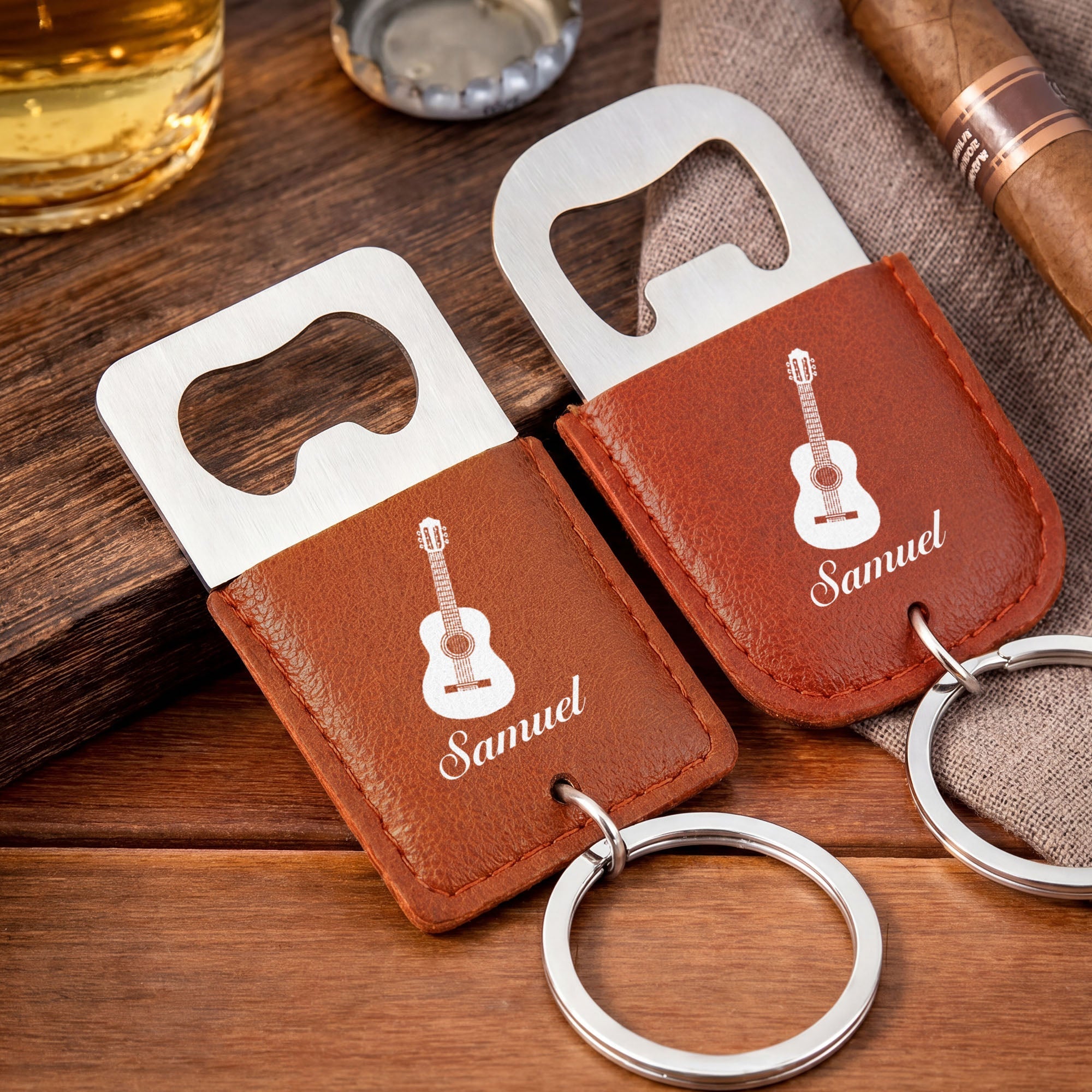 Personalized Leather Bottle Opener Keychain Custom Name Gift for Dad Leather Bottle Opener Keychain GradoCreations