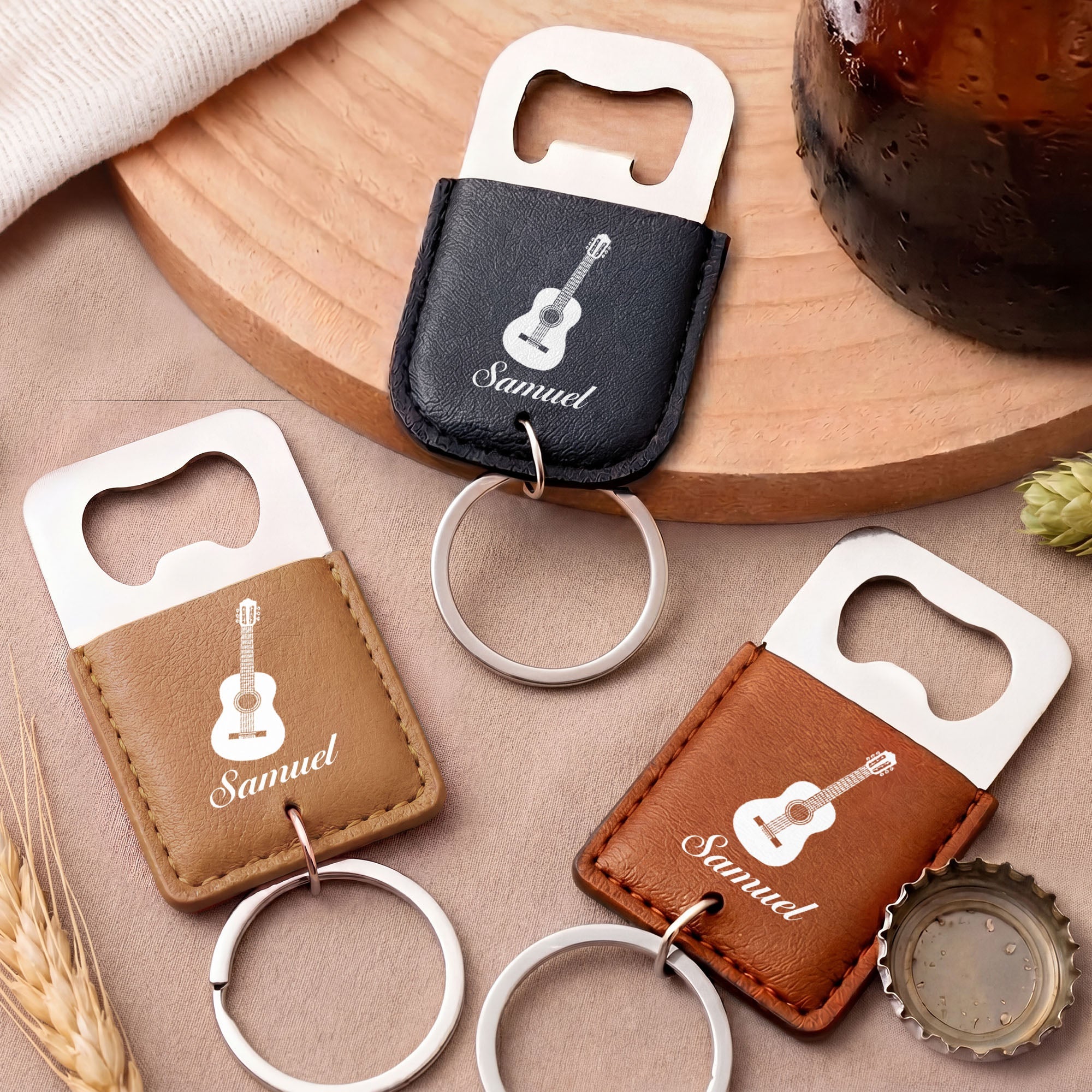 Personalized Leather Bottle Opener Keychain Custom Name Gift for Dad Leather Bottle Opener Keychain GradoCreations
