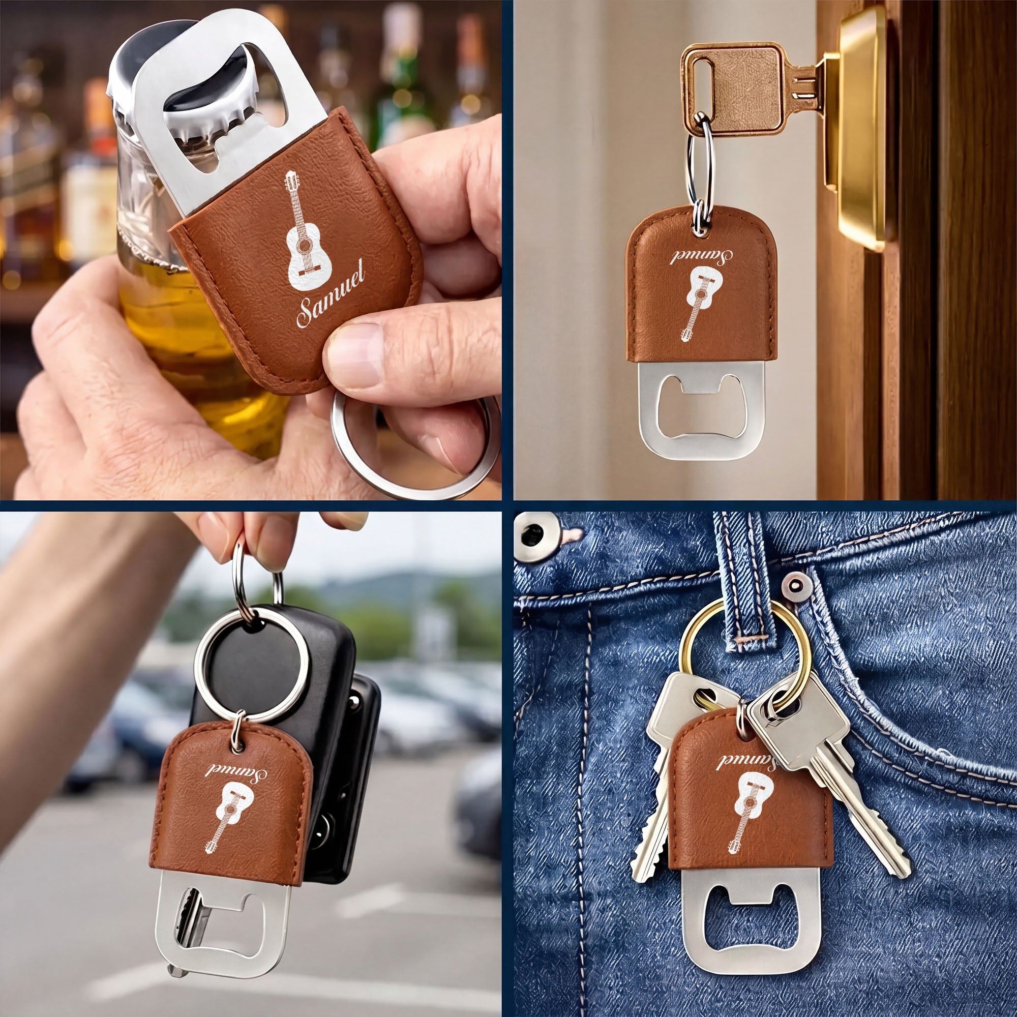 Personalized Leather Bottle Opener Keychain Custom Name Gift for Dad Leather Bottle Opener Keychain GradoCreations