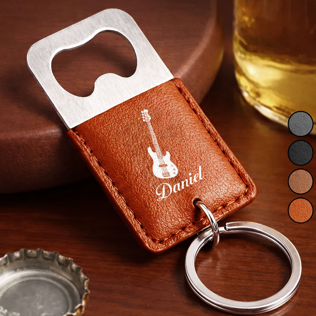 Personalized Leather Bottle Opener Keychain Custom Name Gift for Music Lovers Leather Bottle Opener Keychain GradoCreations