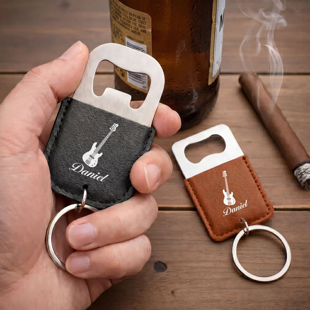 Personalized Leather Bottle Opener Keychain Custom Name Gift for Music Lovers Leather Bottle Opener Keychain GradoCreations