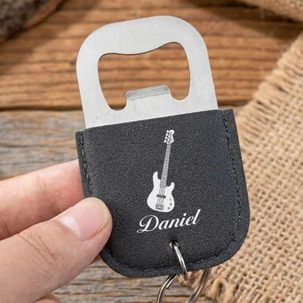 Personalized Leather Bottle Opener Keychain Custom Name Gift for Music Lovers Leather Bottle Opener Keychain GradoCreations