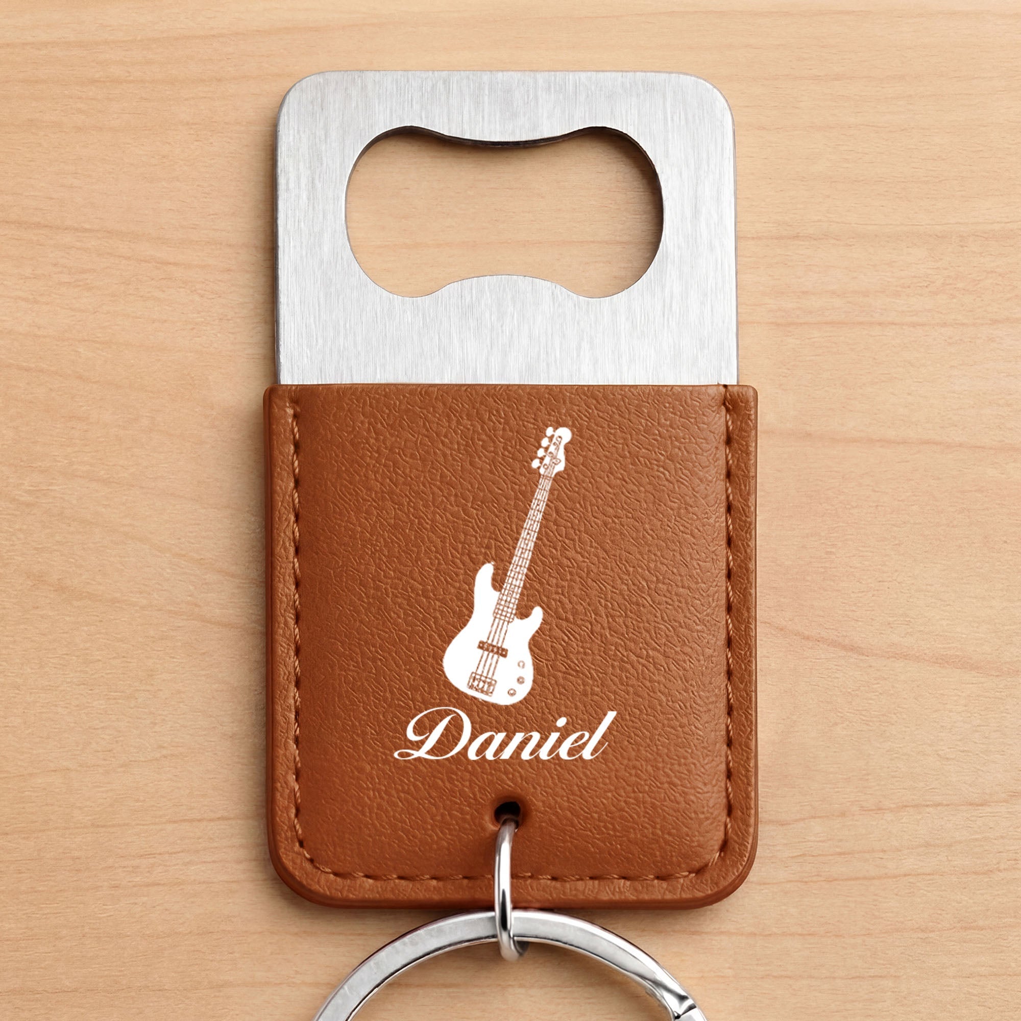 Personalized Leather Bottle Opener Keychain Custom Name Gift for Music Lovers Leather Bottle Opener Keychain GradoCreations