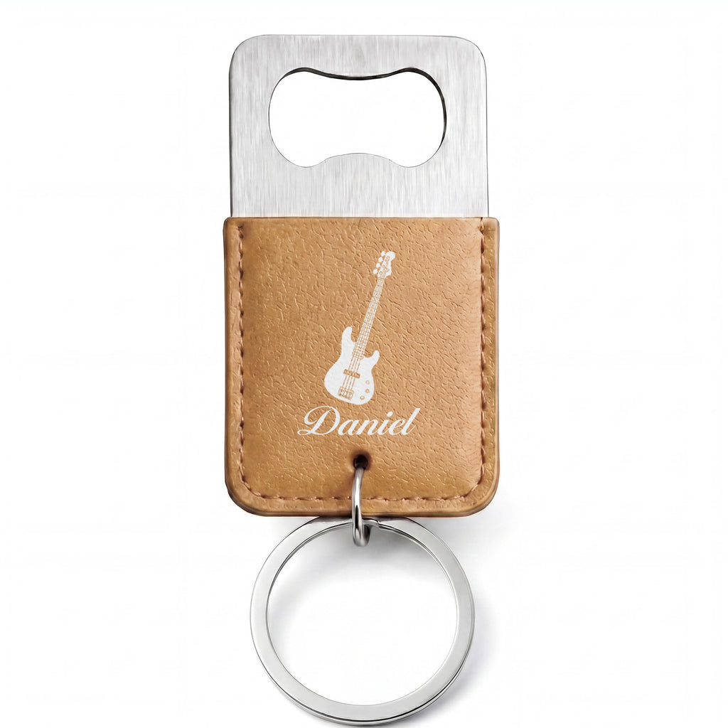 Personalized Leather Bottle Opener Keychain Custom Name Gift for Music Lovers Leather Bottle Opener Keychain GradoCreations