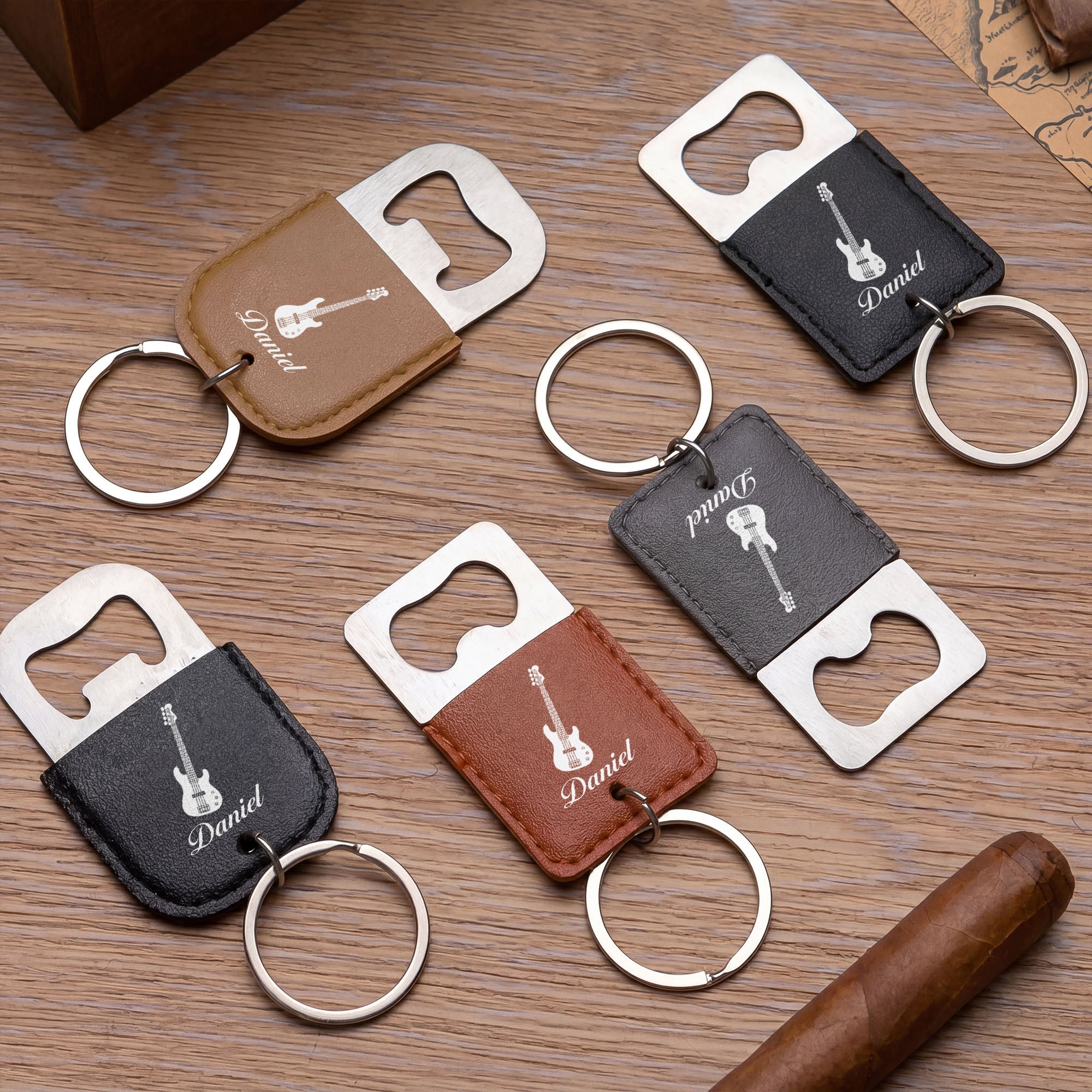 Personalized Leather Bottle Opener Keychain Custom Name Gift for Music Lovers Leather Bottle Opener Keychain GradoCreations