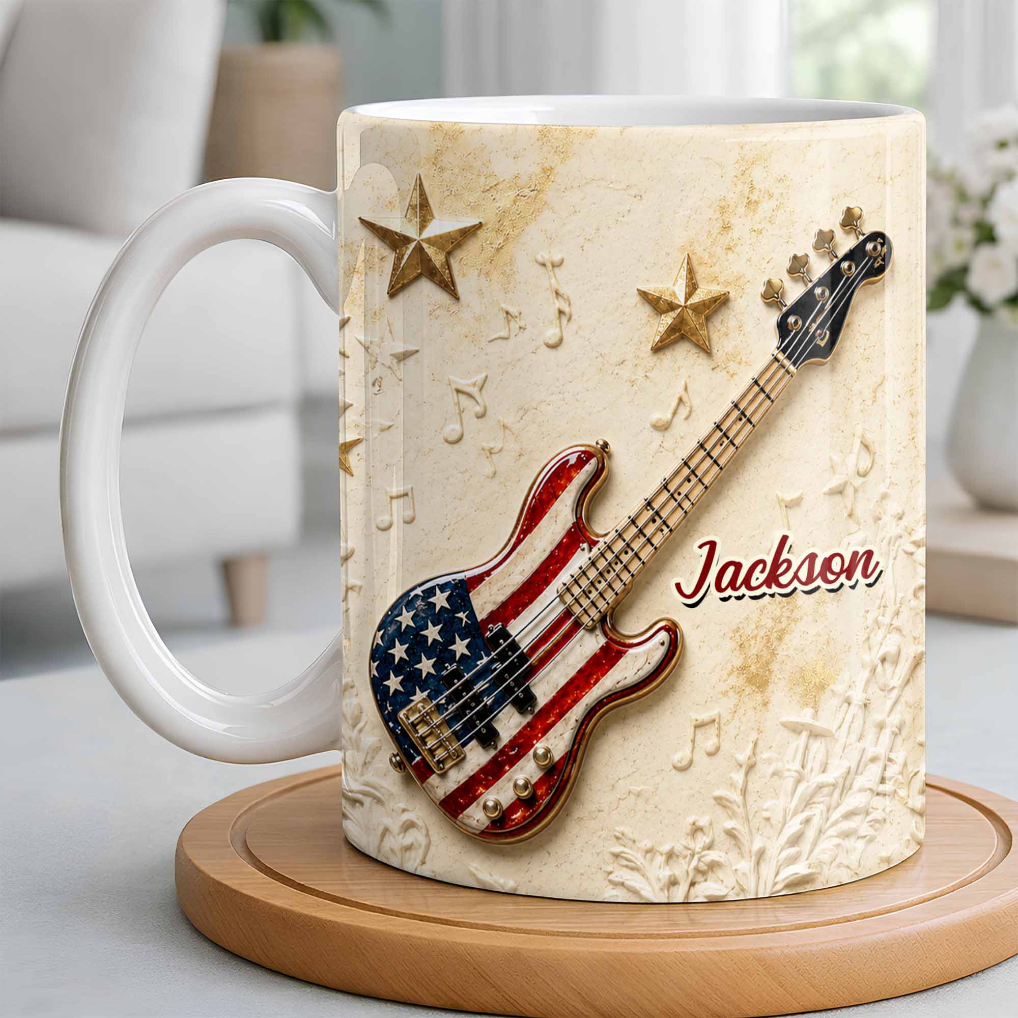 Personalized Bass Guitar Coffee Mug Custom Name Gift for Dad Edge-to-edge Mug GradoCreations