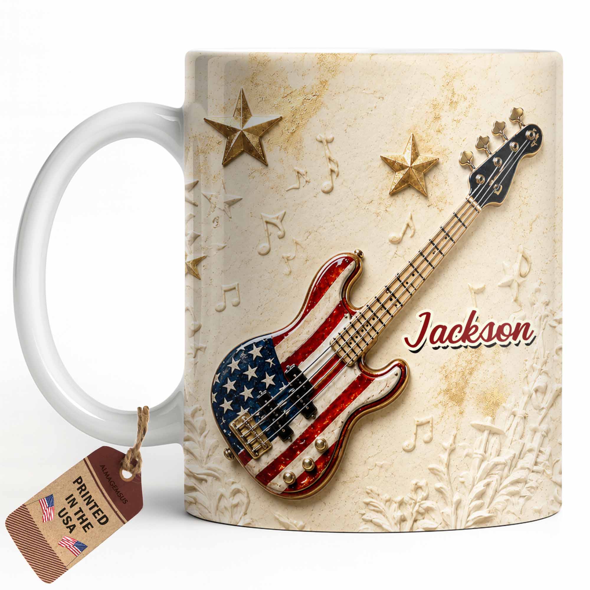 Personalized Bass Guitar Coffee Mug Custom Name Gift for Dad Edge-to-edge Mug GradoCreations