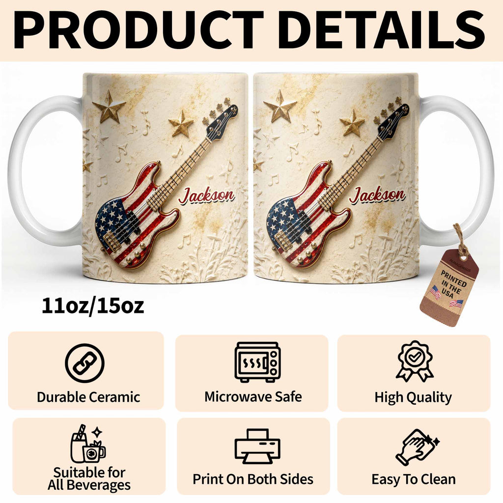Personalized Bass Guitar Coffee Mug Custom Name Gift for Dad Edge-to-edge Mug GradoCreations