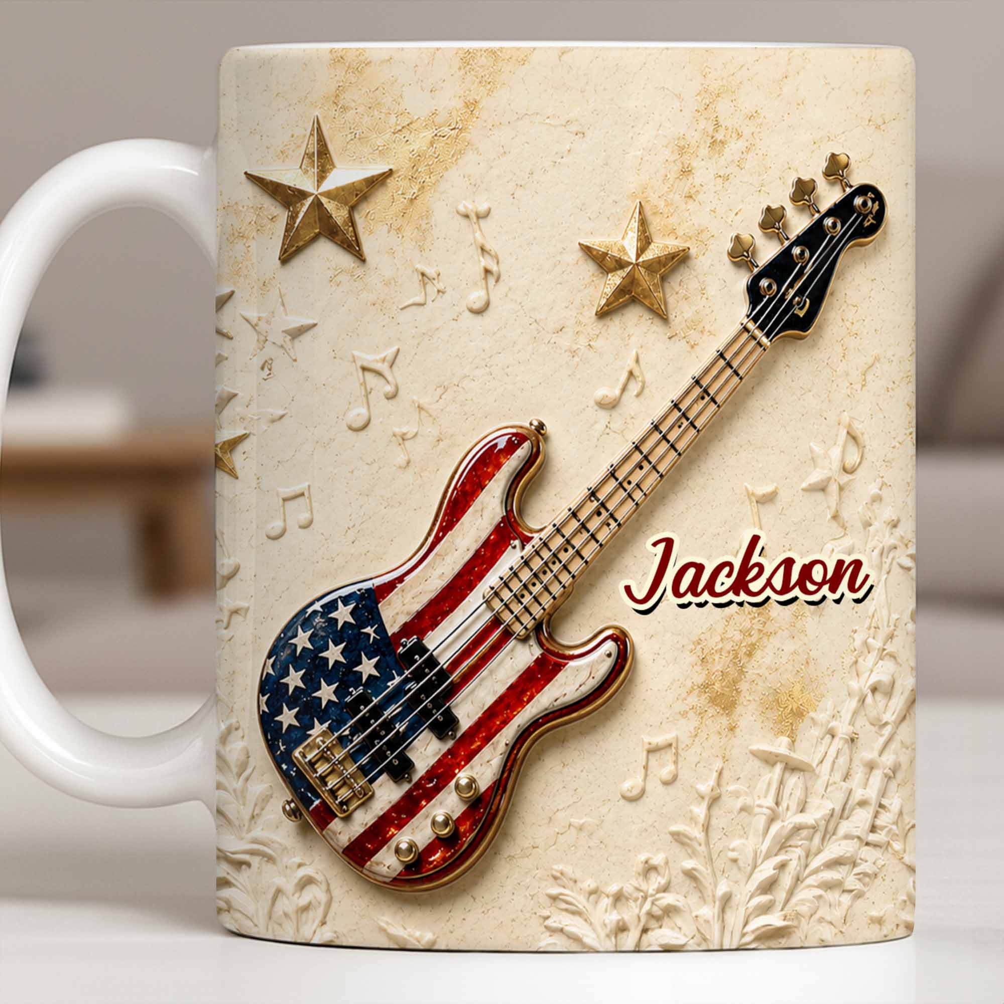 Personalized Bass Guitar Coffee Mug Custom Name Gift for Dad Edge-to-edge Mug GradoCreations